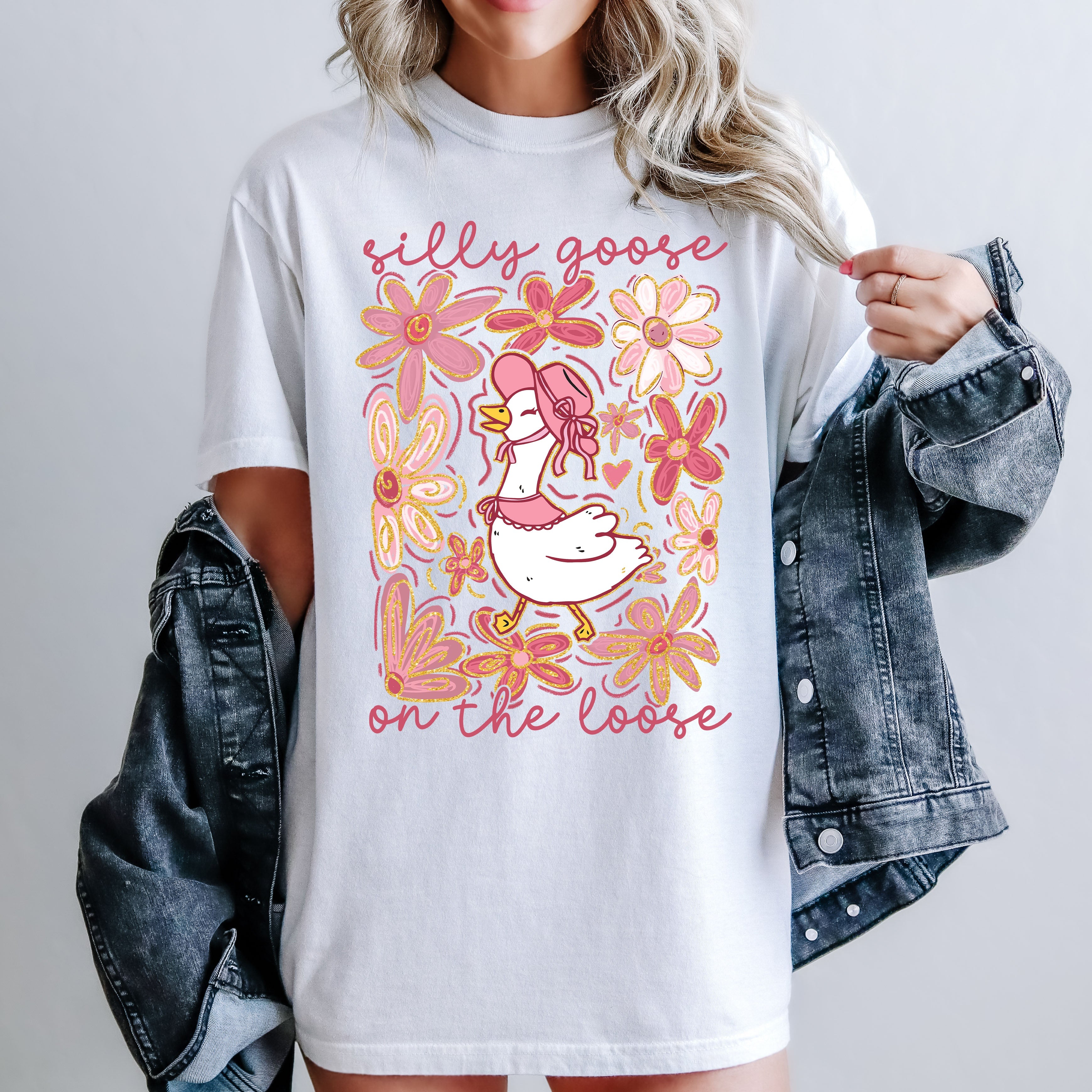 Silly Goose On The Loose Comfort Colors Tee Soft Cotton Boho Floral Spring Limited Edition Design