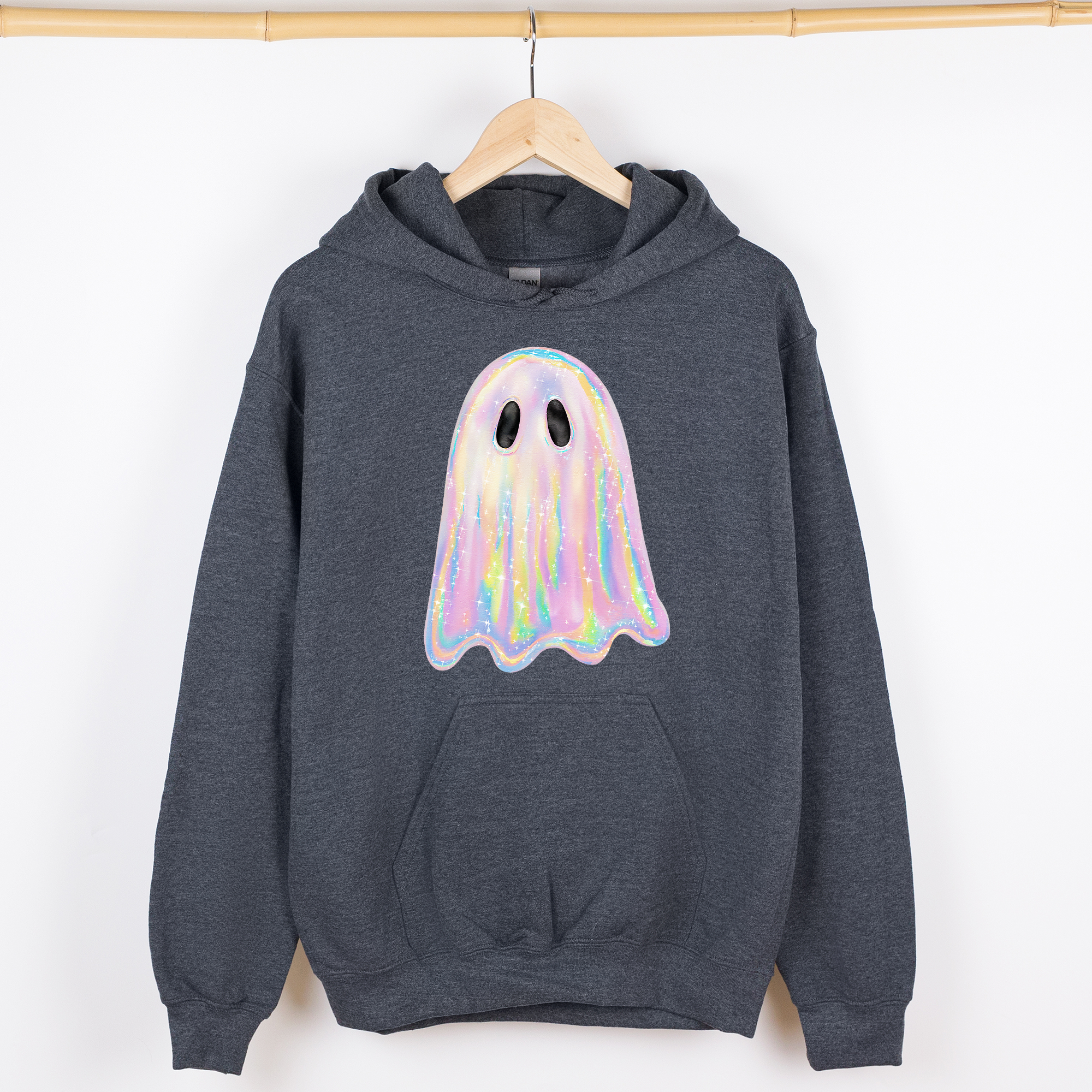 Shimmering Ghost Iridescent Boo Halloween Vintage Vibe Graphic Hooded Sweatshirt