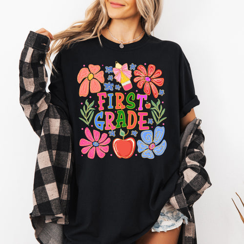 Boho First Grade Teacher Floral Cute First Day Of School Inspiring Classroom Decor Comfort Colors Tee
