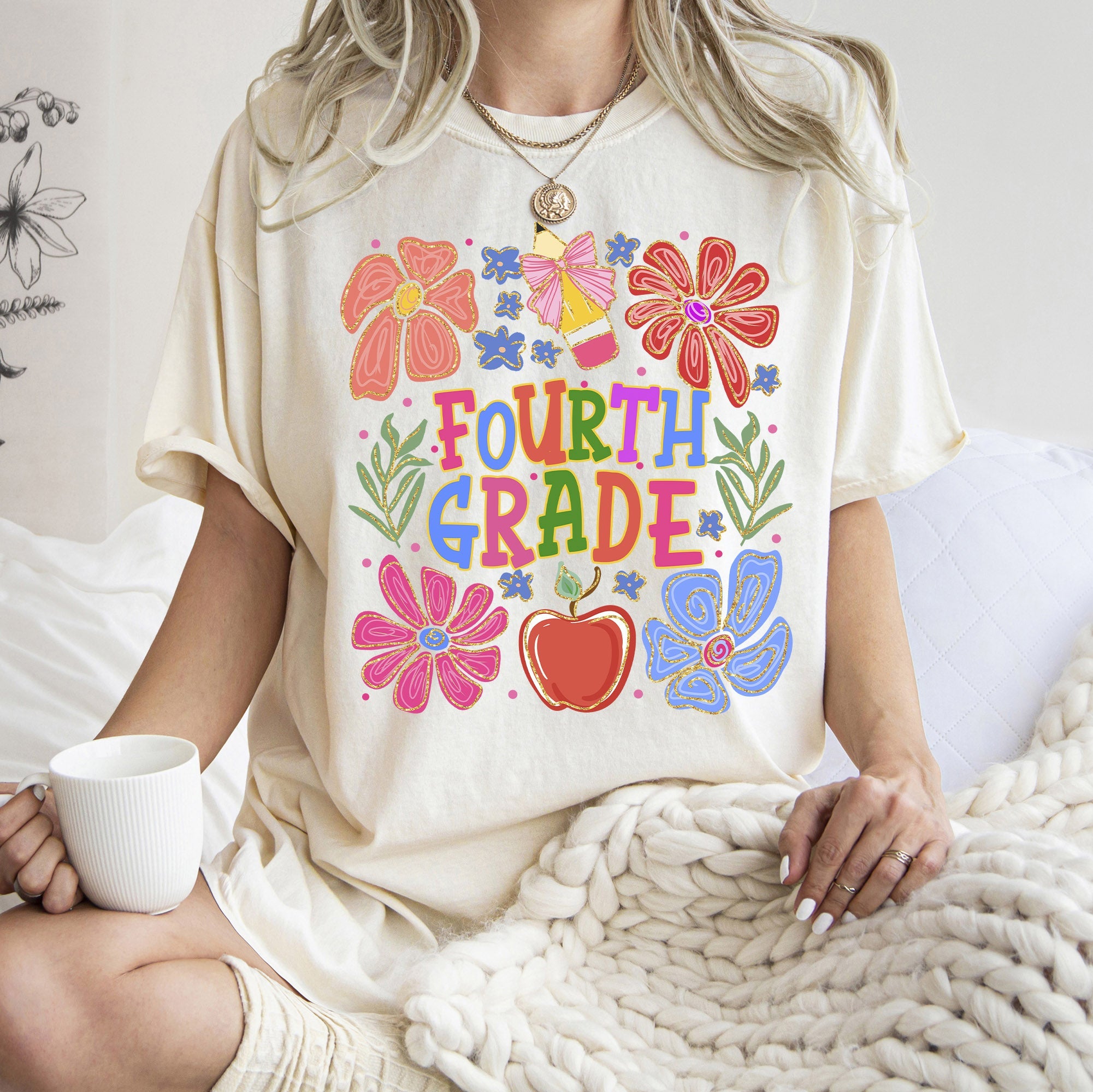 Fourth Grade Boho Floral Teacher Back To School Appreciation Seasonal Comfort Colors Tee