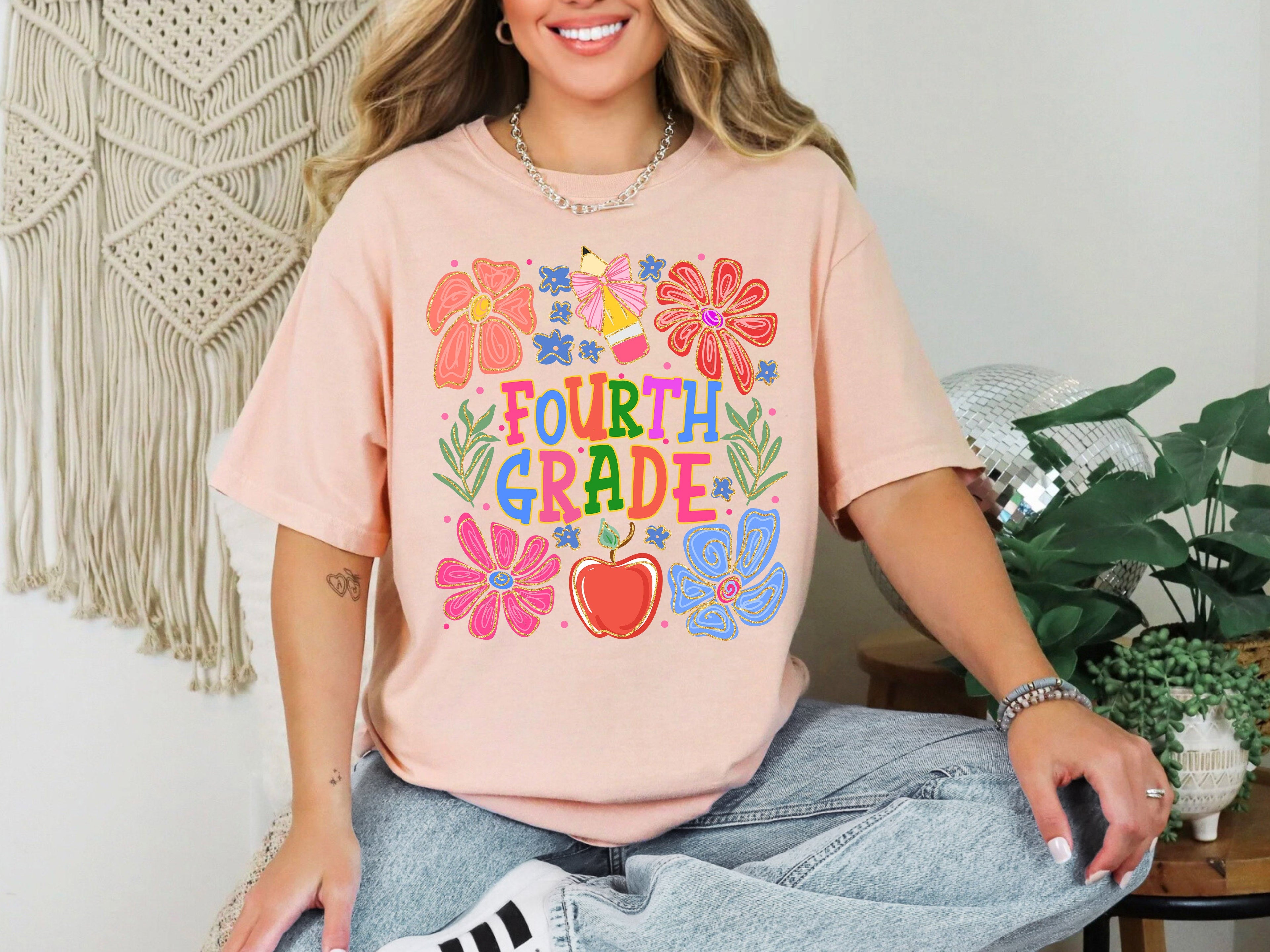 Fourth Grade Boho Floral Teacher Back To School Appreciation Seasonal Comfort Colors Tee