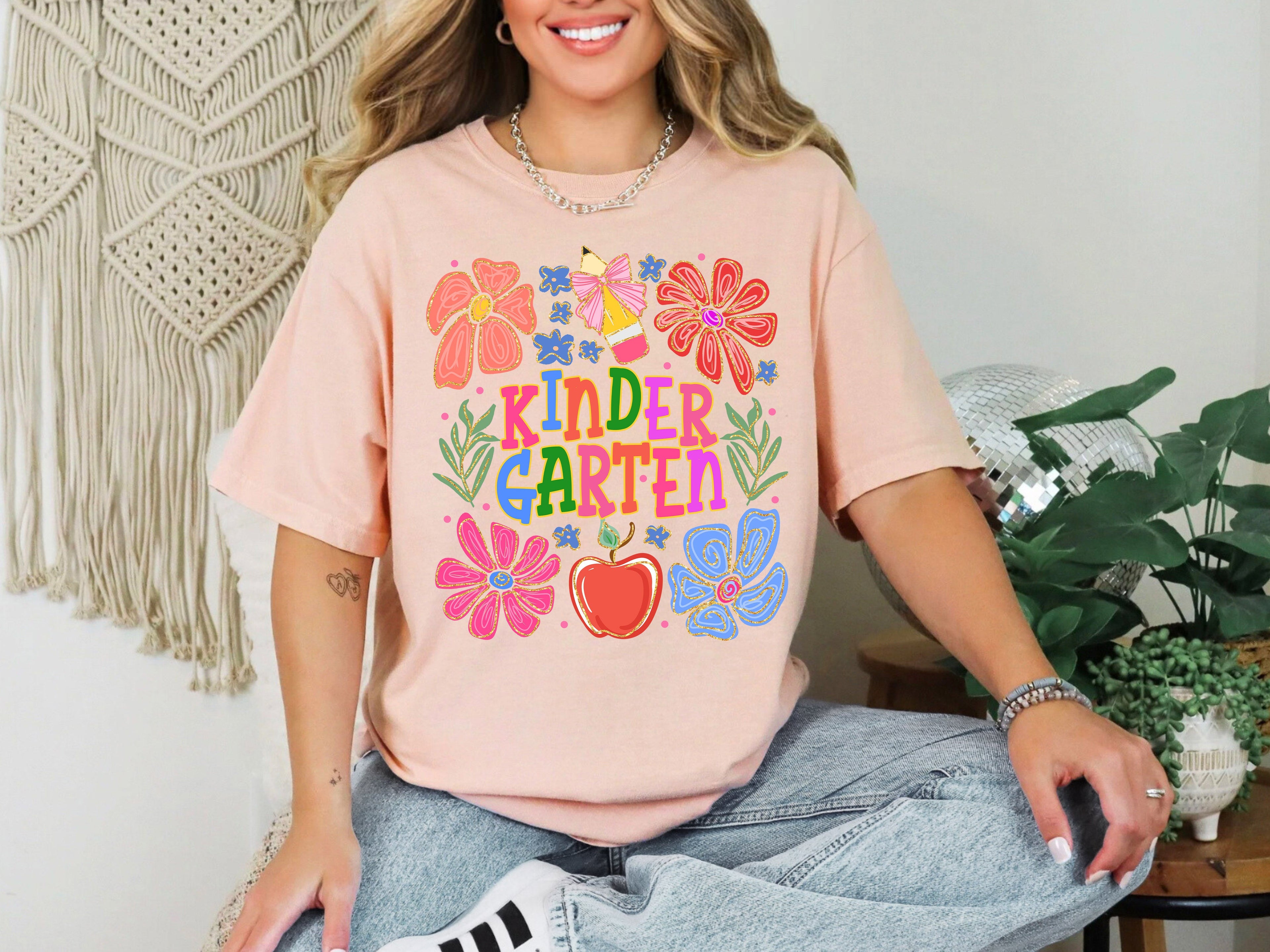 Kindergarten Boho Teacher Floral Back To School First Day Of School Edition Comfort Colors Tee