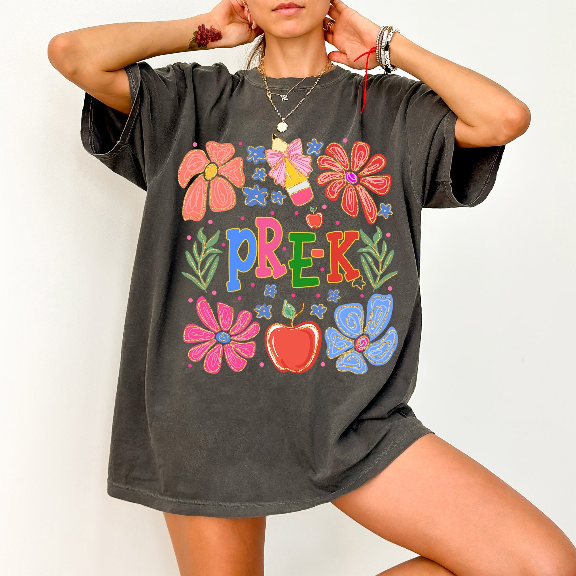 Pre-K Boho Teacher Floral Back To School First Day Teacher Appreciation Comfort Colors Tee