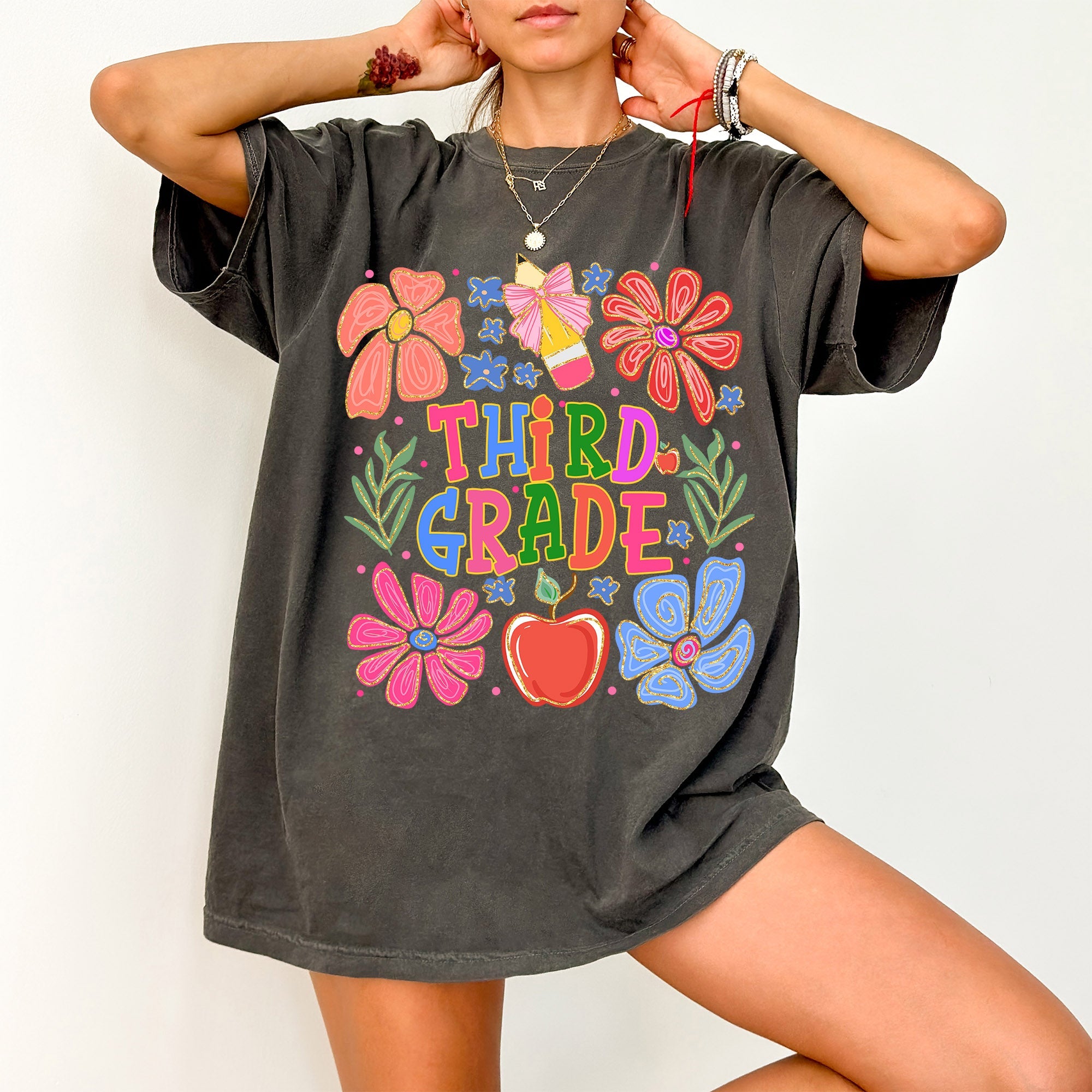 Third Grade Boho Floral Teacher First Day Back To School Edition Comfort Colors Tee