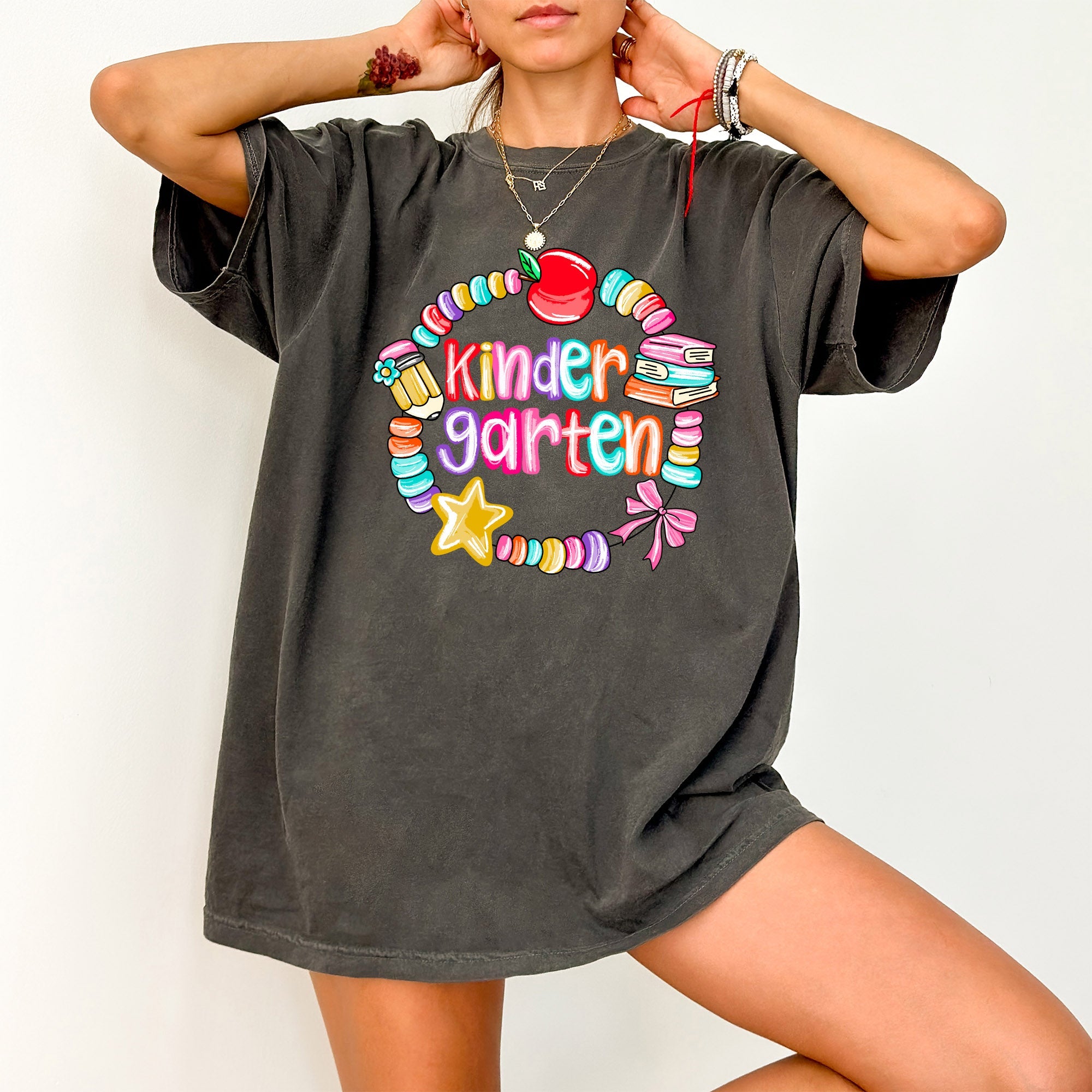 Kindergarten Teacher Bow Back To School First Day Of School Coquette Comfort Colors Tee