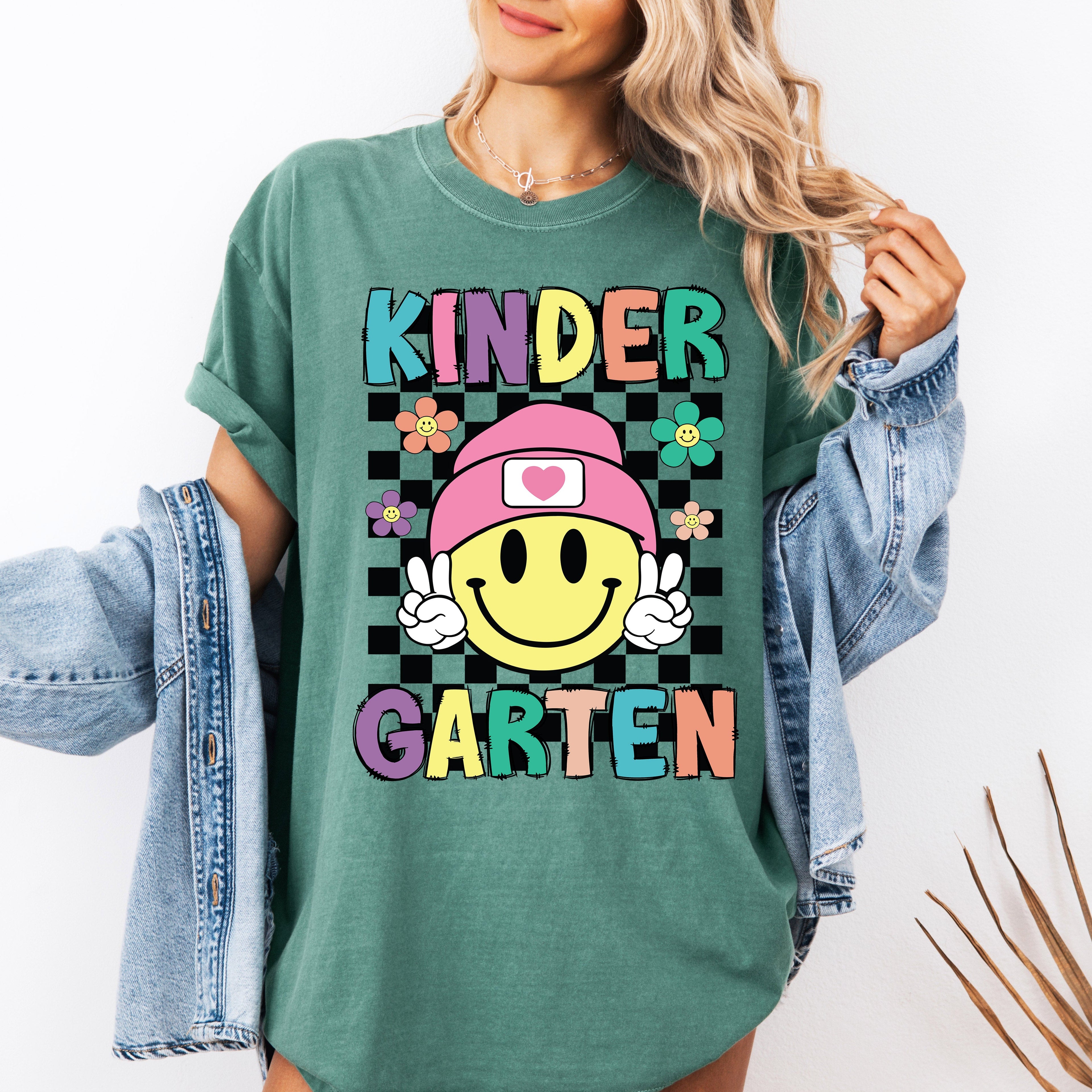 Kindergarten Smiley Face Teacher Back To School First Day Of School Teacher Appreciation Comfort Colors Tee