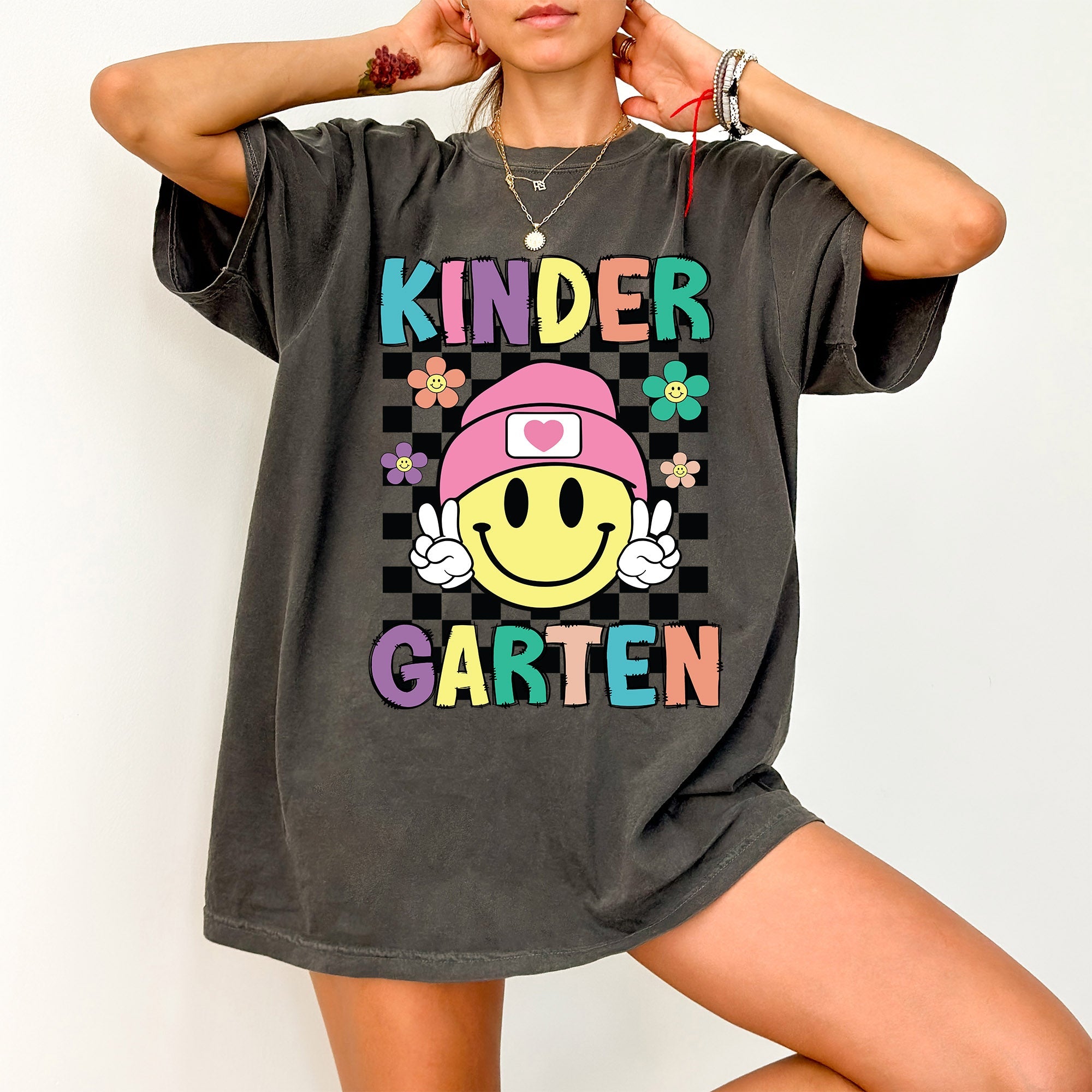 Kindergarten Smiley Face Teacher Back To School First Day Of School Teacher Appreciation Comfort Colors Tee
