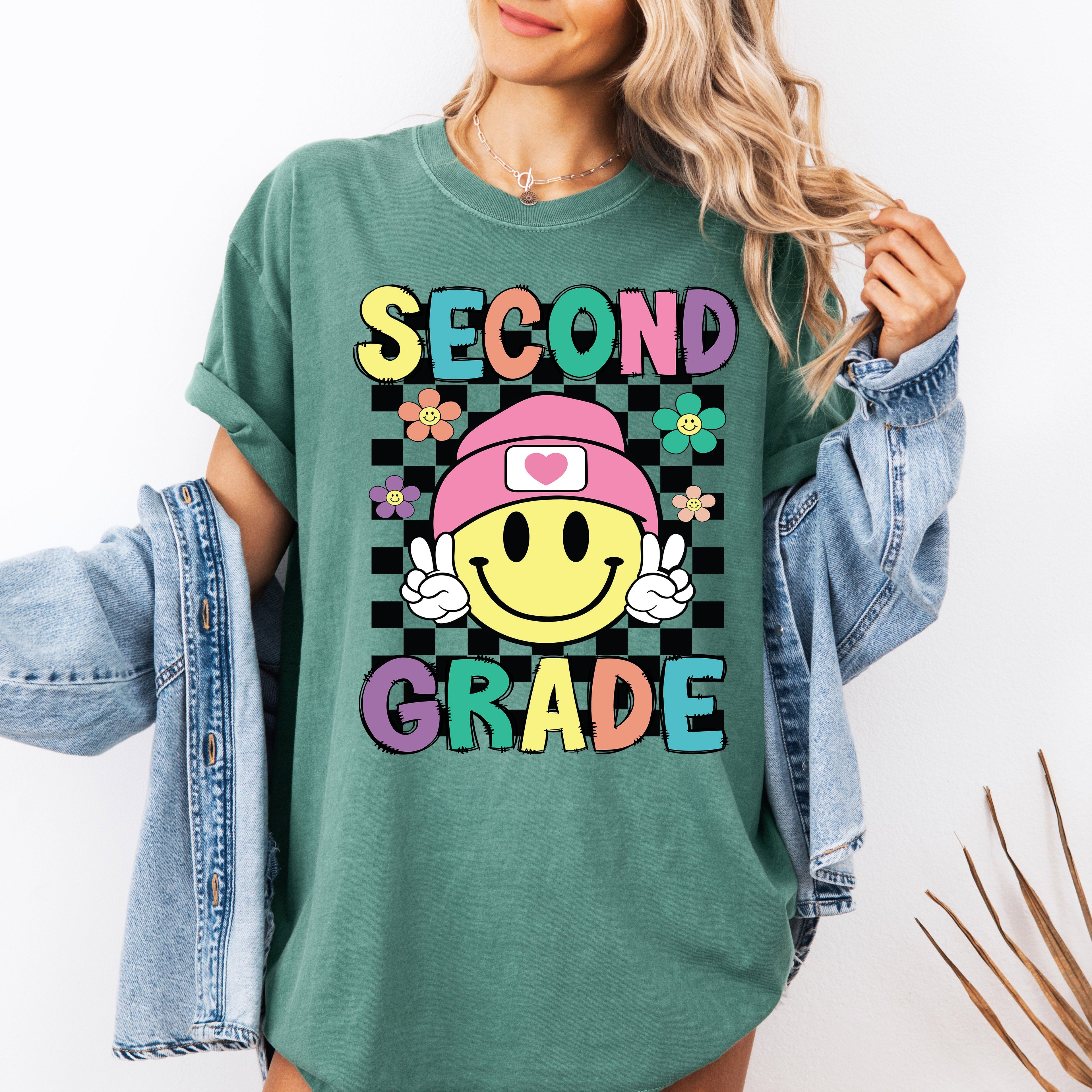 Second Grade Smiley Face Teacher Back To School First Day Of School Comfort Colors Tee