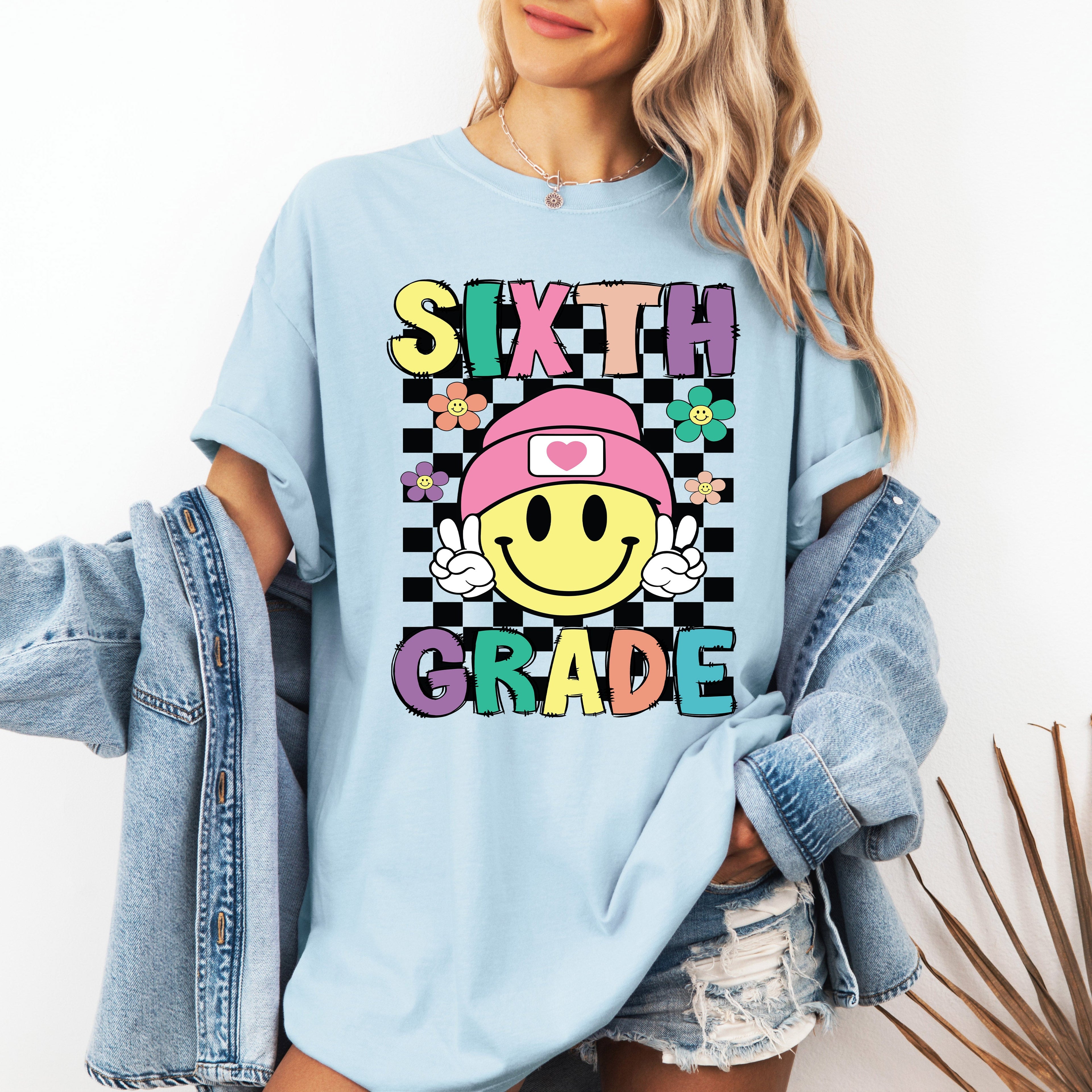 Sixth Grade Smiley Face Teacher Back To School First Day Of School Cute Teacher Appreciation Comfort Colors Tee