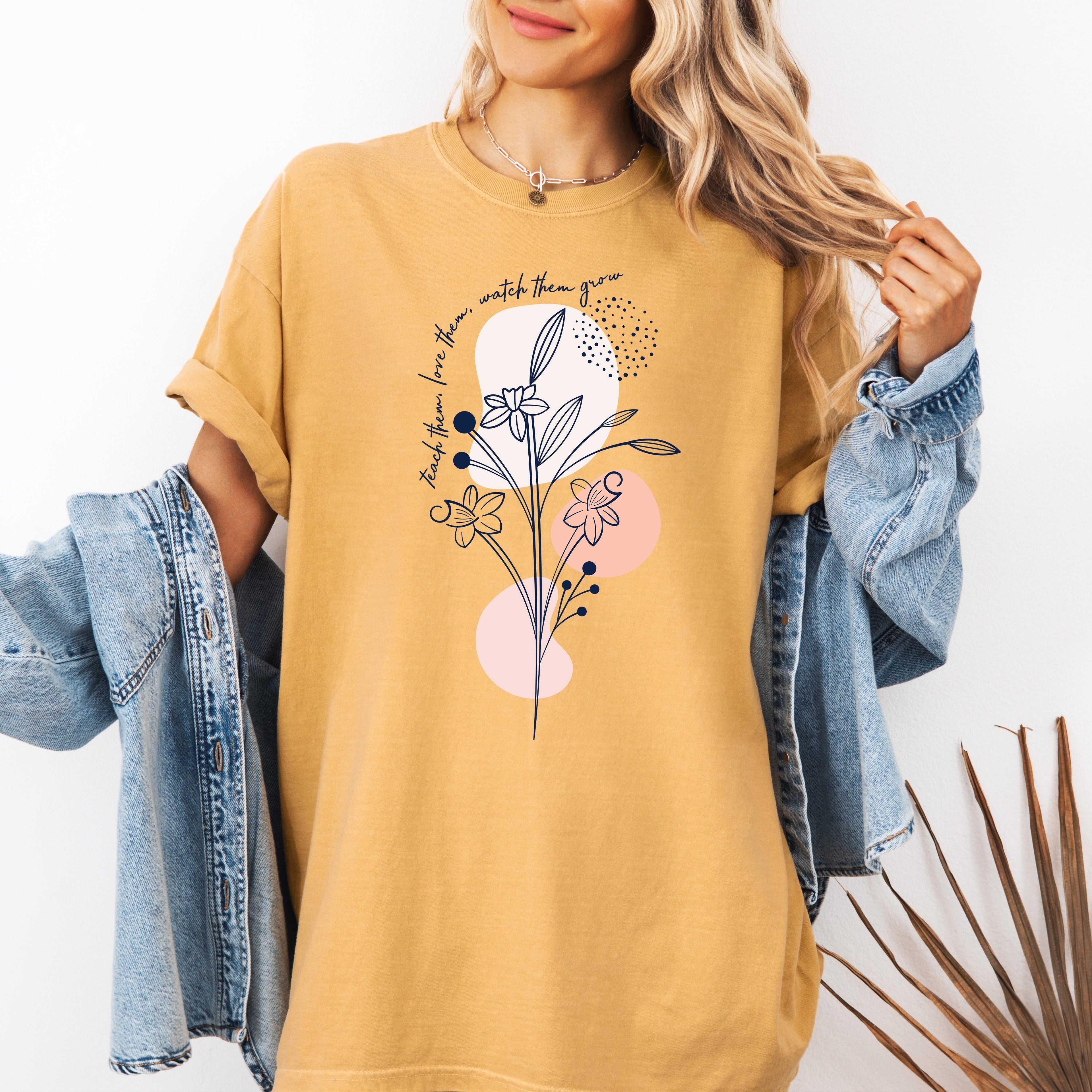 Teach Them Love Them Teacher Boho Back To School First Day Of School Cute Appreciation Coquette Comfort Colors Tee