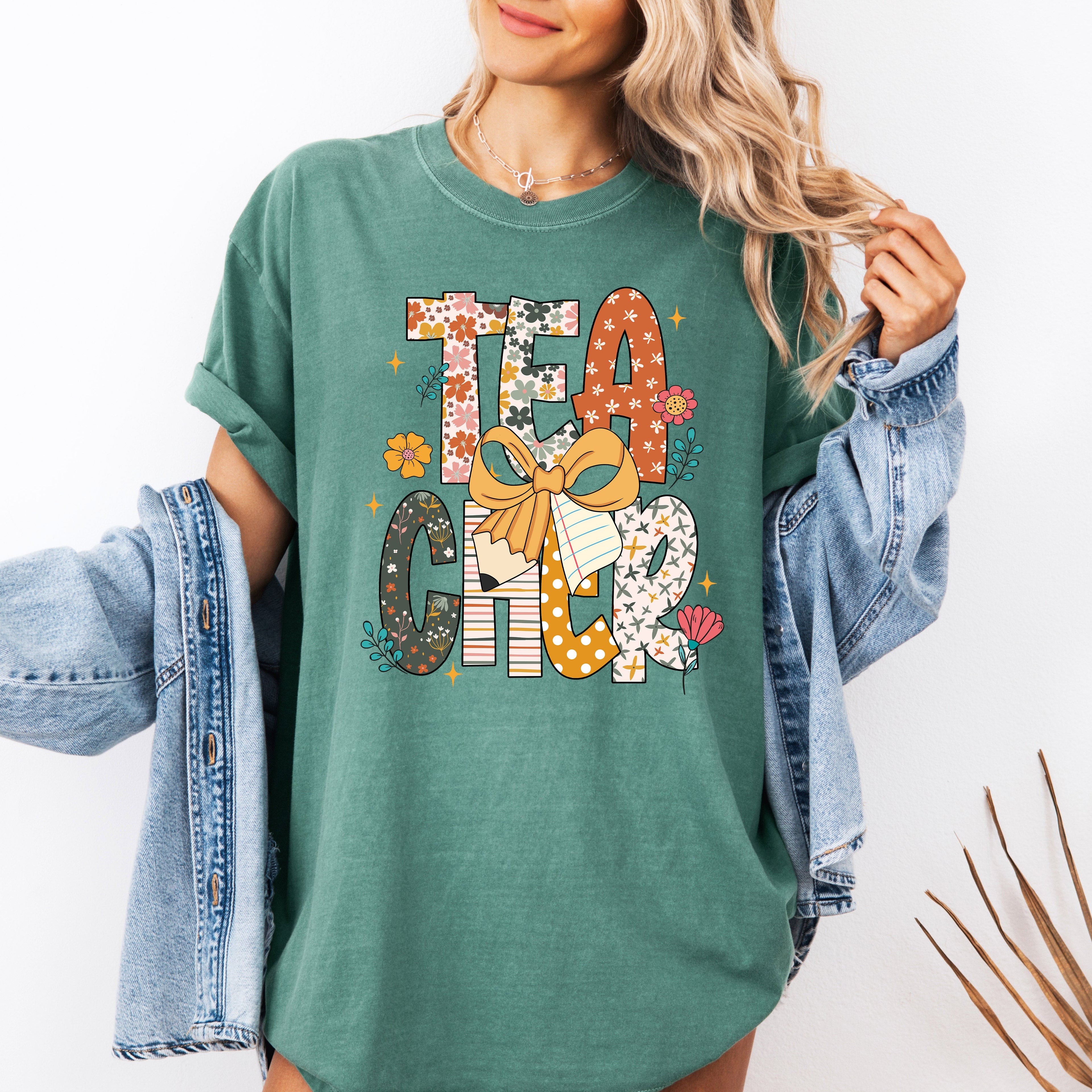 Teacher Retro Bow Coquette Back to School First Day of School Boho Comfort Colors Tee