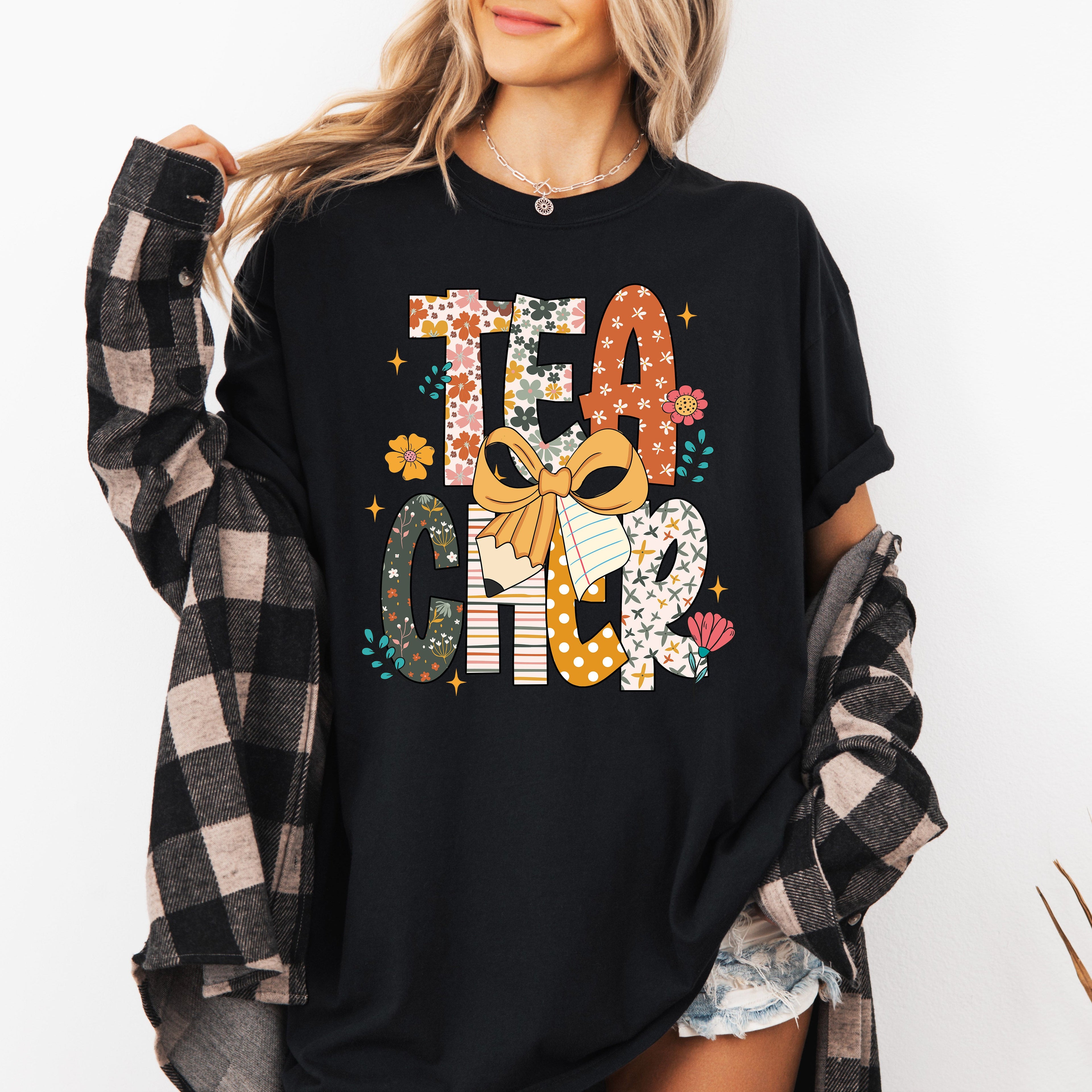 Teacher Retro Bow Coquette Back to School First Day of School Boho Comfort Colors Tee