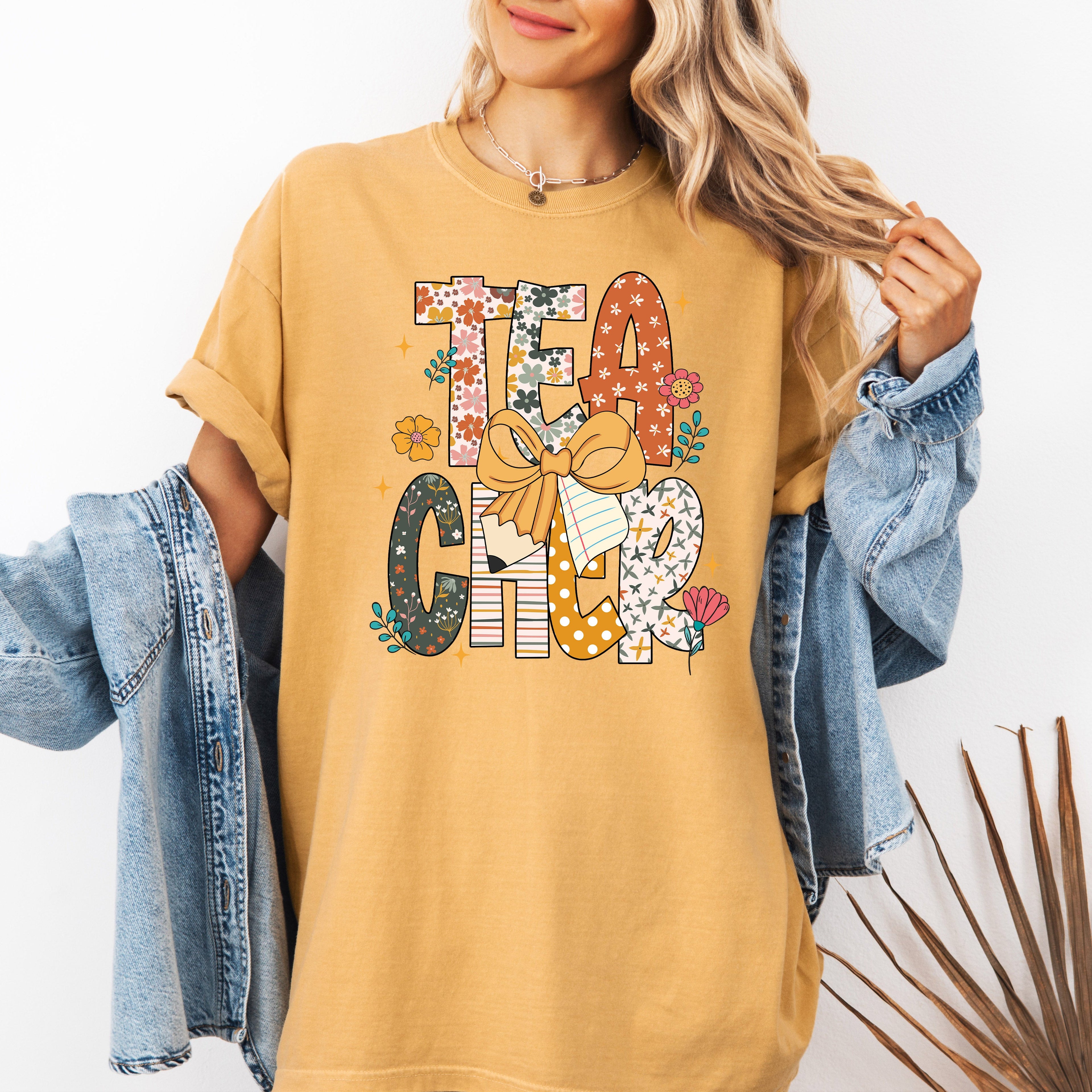 Teacher Retro Bow Coquette Back to School First Day of School Boho Comfort Colors Tee