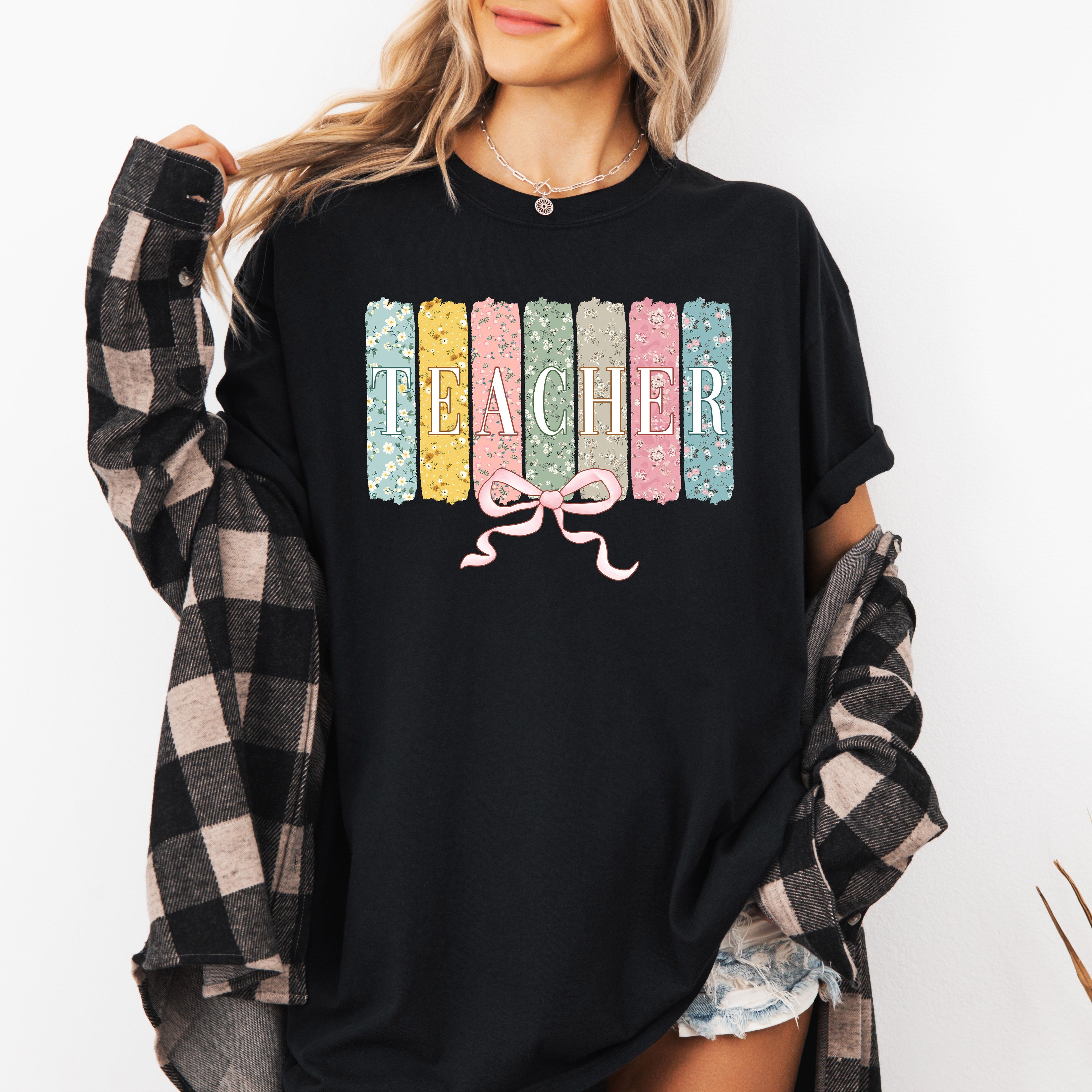Teacher, Wildflowers, Bow Back to School First Day of School Edition Comfort Colors Tee