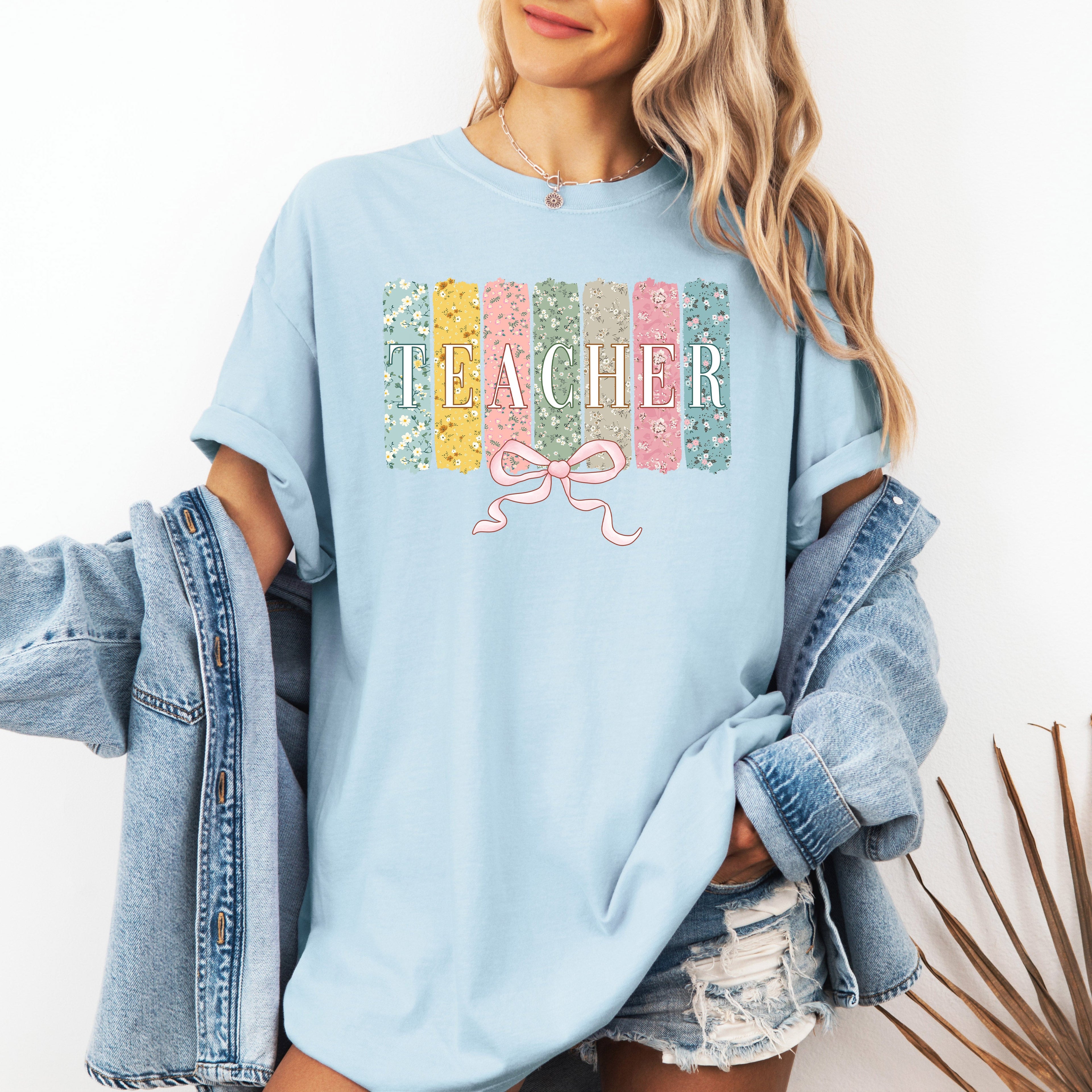 Teacher, Wildflowers, Bow Back to School First Day of School Edition Comfort Colors Tee