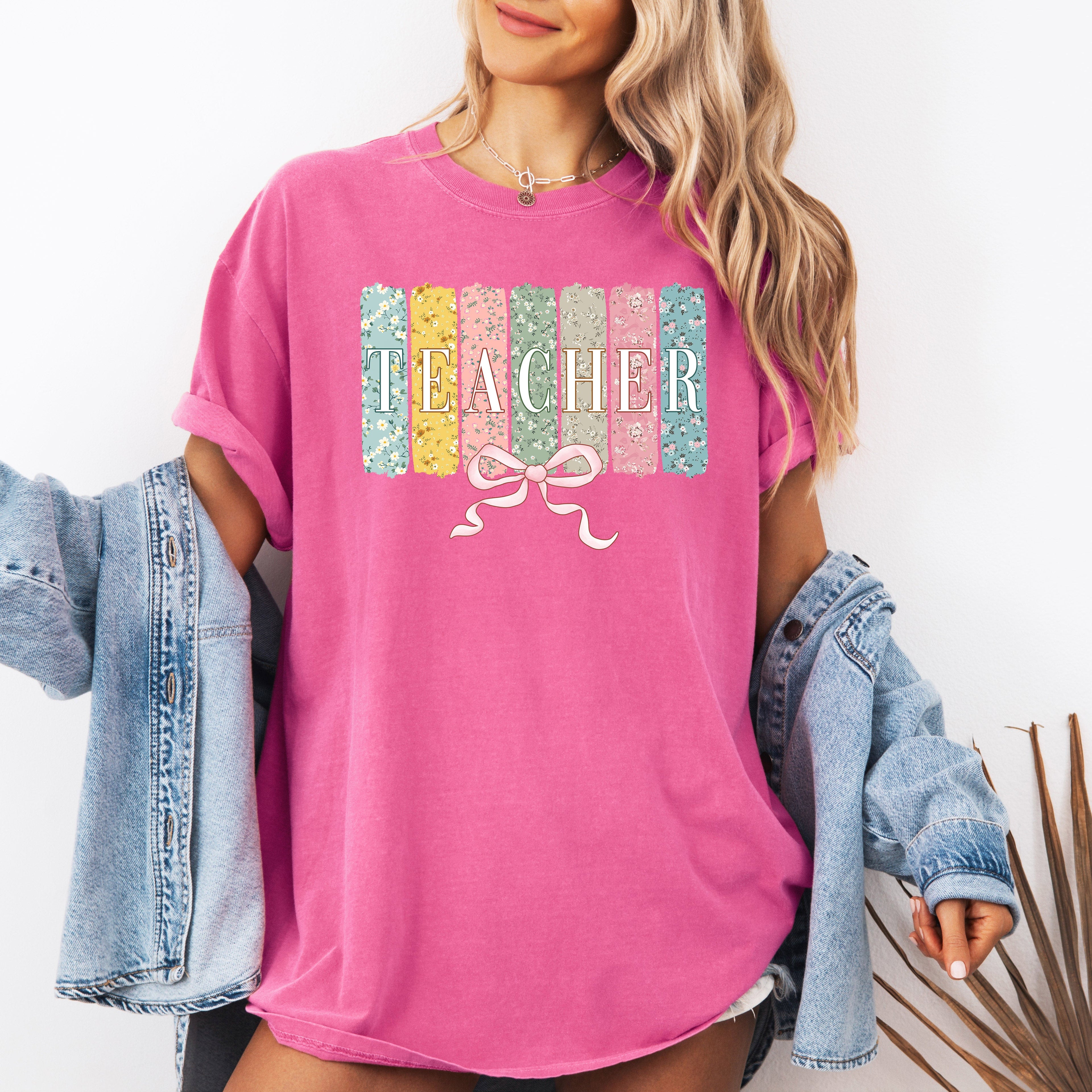 Teacher, Wildflowers, Bow Back to School First Day of School Edition Comfort Colors Tee