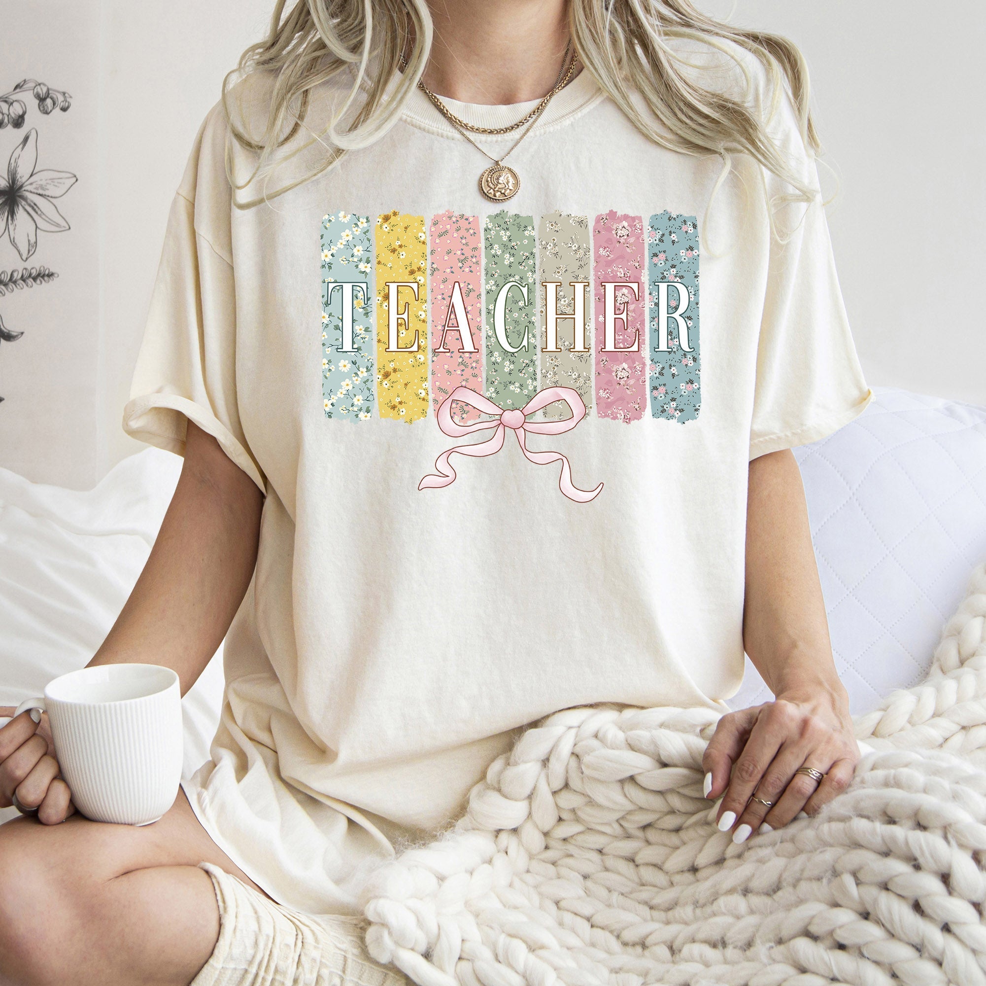 Teacher, Wildflowers, Bow Back to School First Day of School Edition Comfort Colors Tee