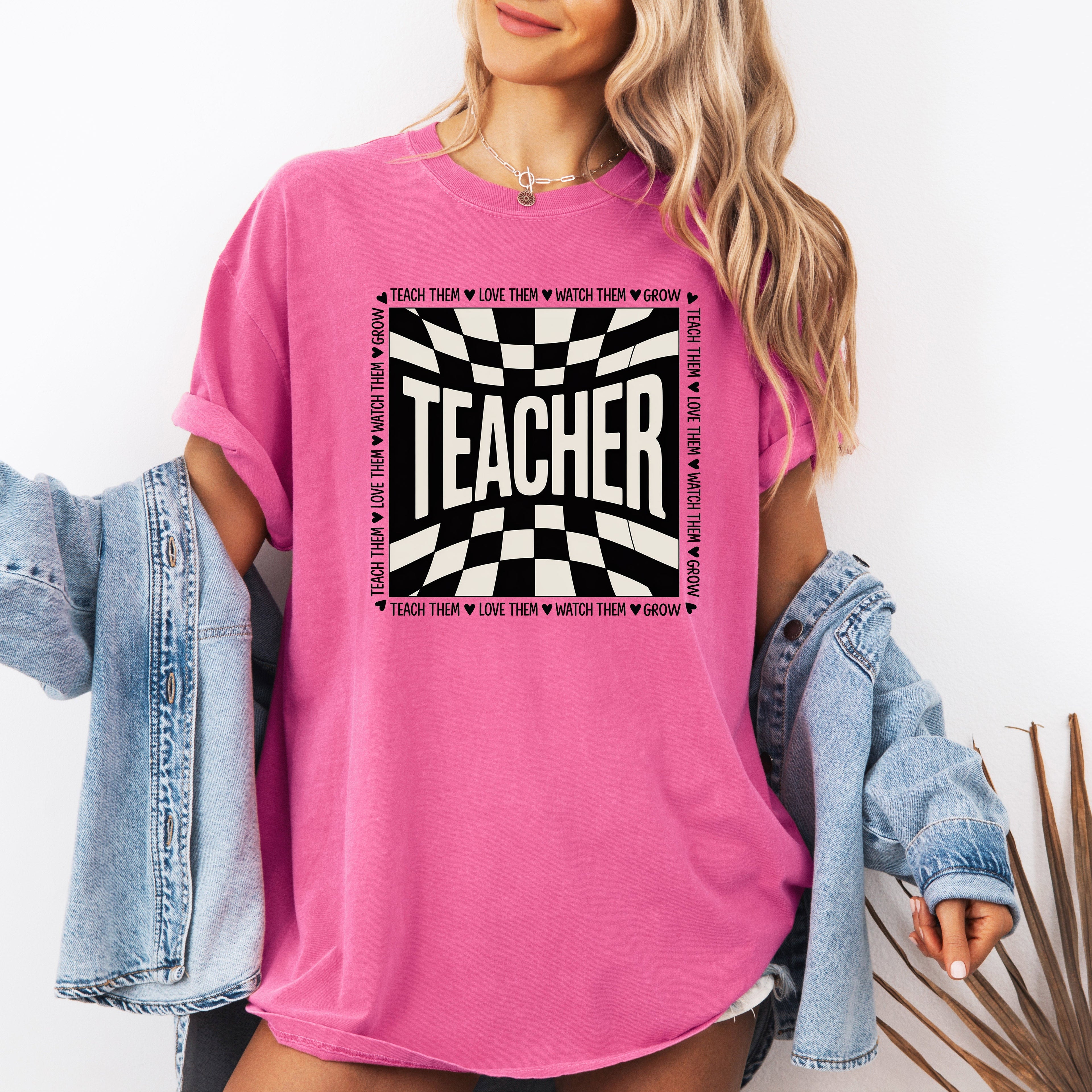 Teacher Checkered Back To School First Day Of School Cute Teacher Appreciation Comfort Colors Tee