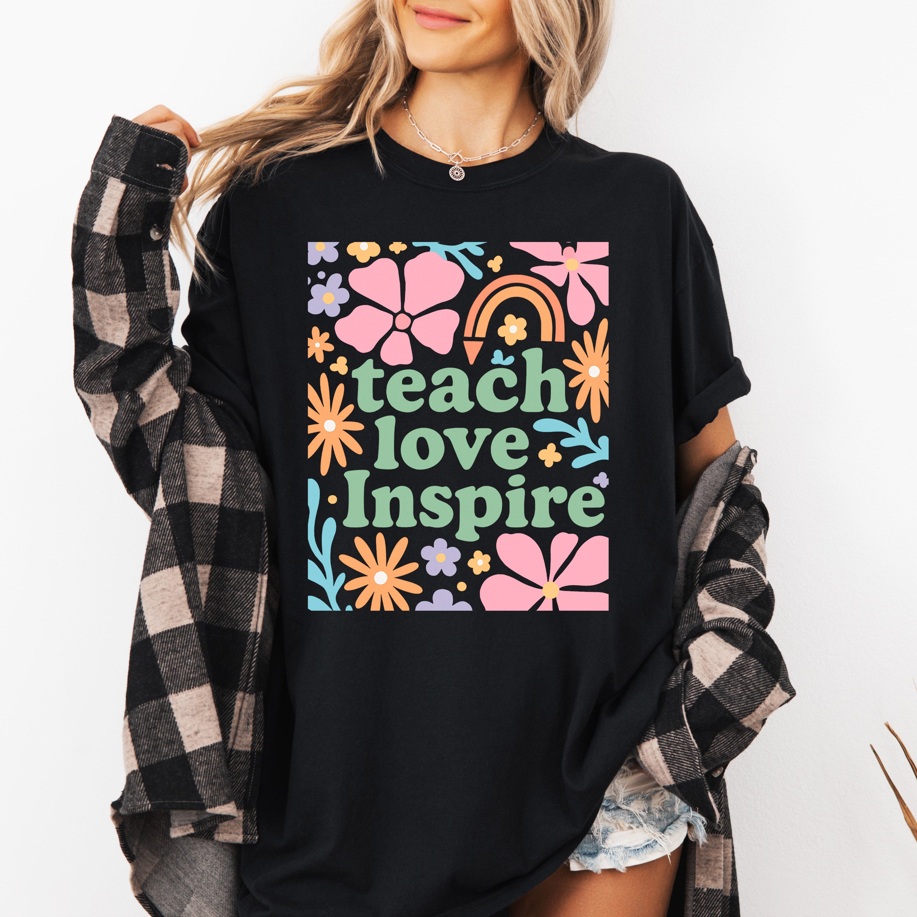 Teach Love Inspire Boho Back to School First Day of School Collection Comfort Colors Tee