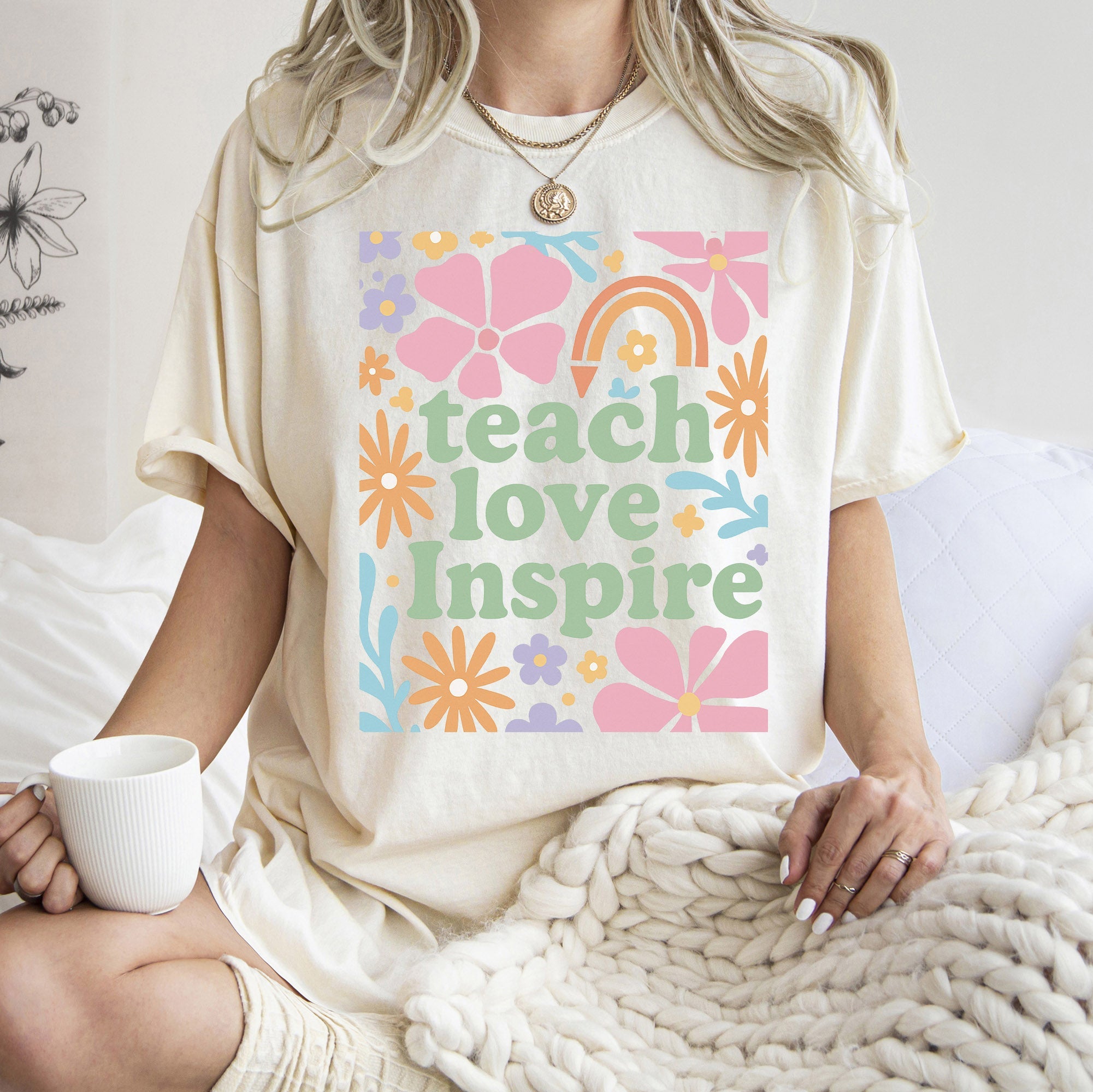 Teach Love Inspire Boho Back to School First Day of School Collection Comfort Colors Tee
