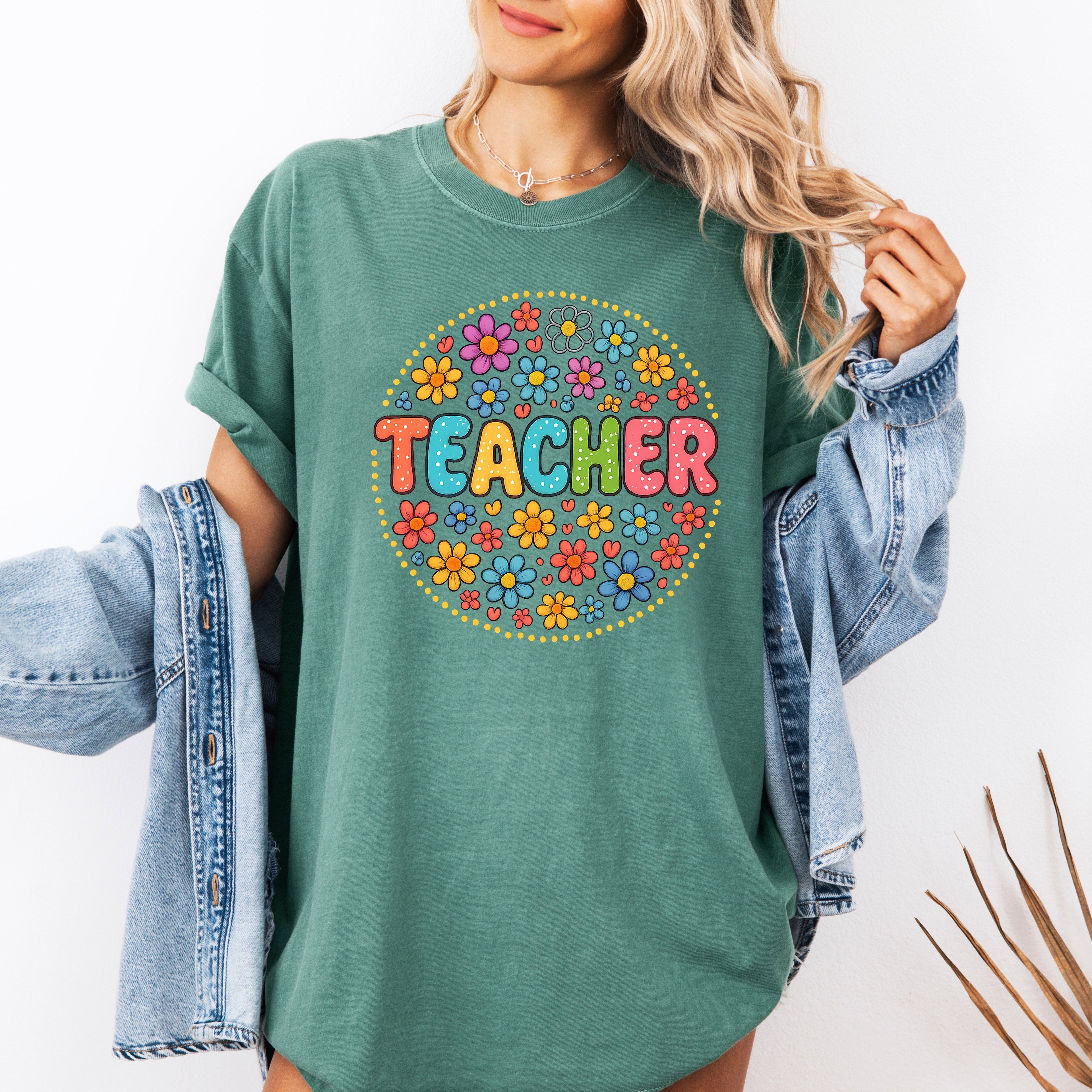 Teacher Floral Retro Back To School First Day Of School Teacher Appreciation Coquette Comfort Colors Tee