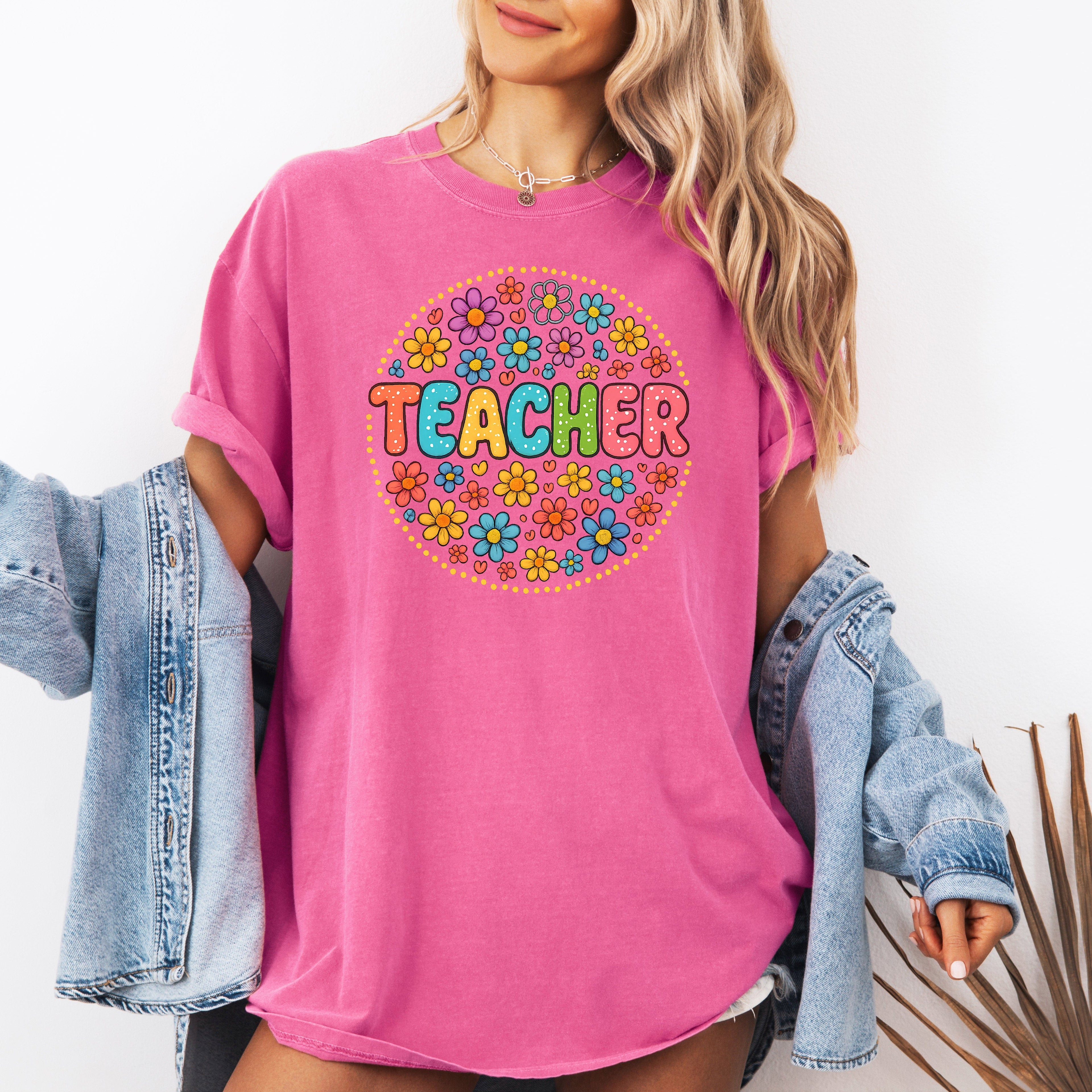 Teacher Floral Retro Back To School First Day Of School Teacher Appreciation Coquette Comfort Colors Tee