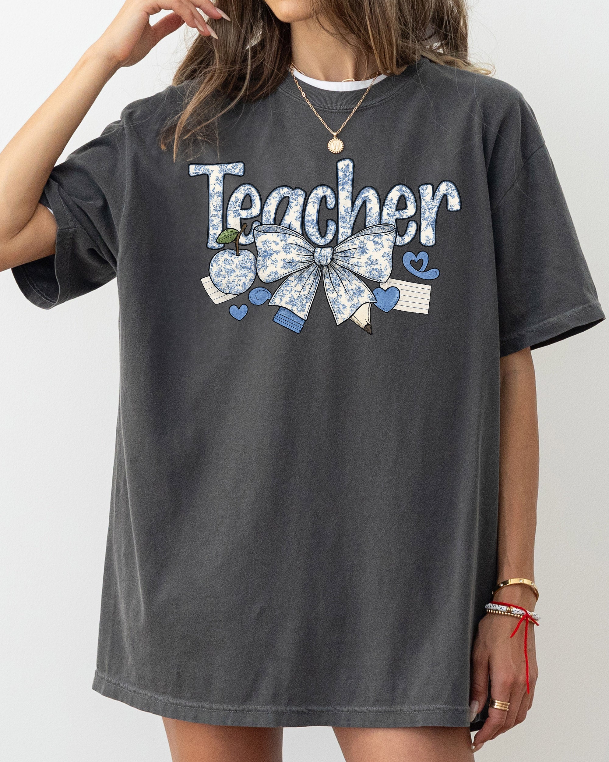 Teacher Chinoiserie Floral Bow First Day Of School Teacher Appreciation Comfort Colors Tee