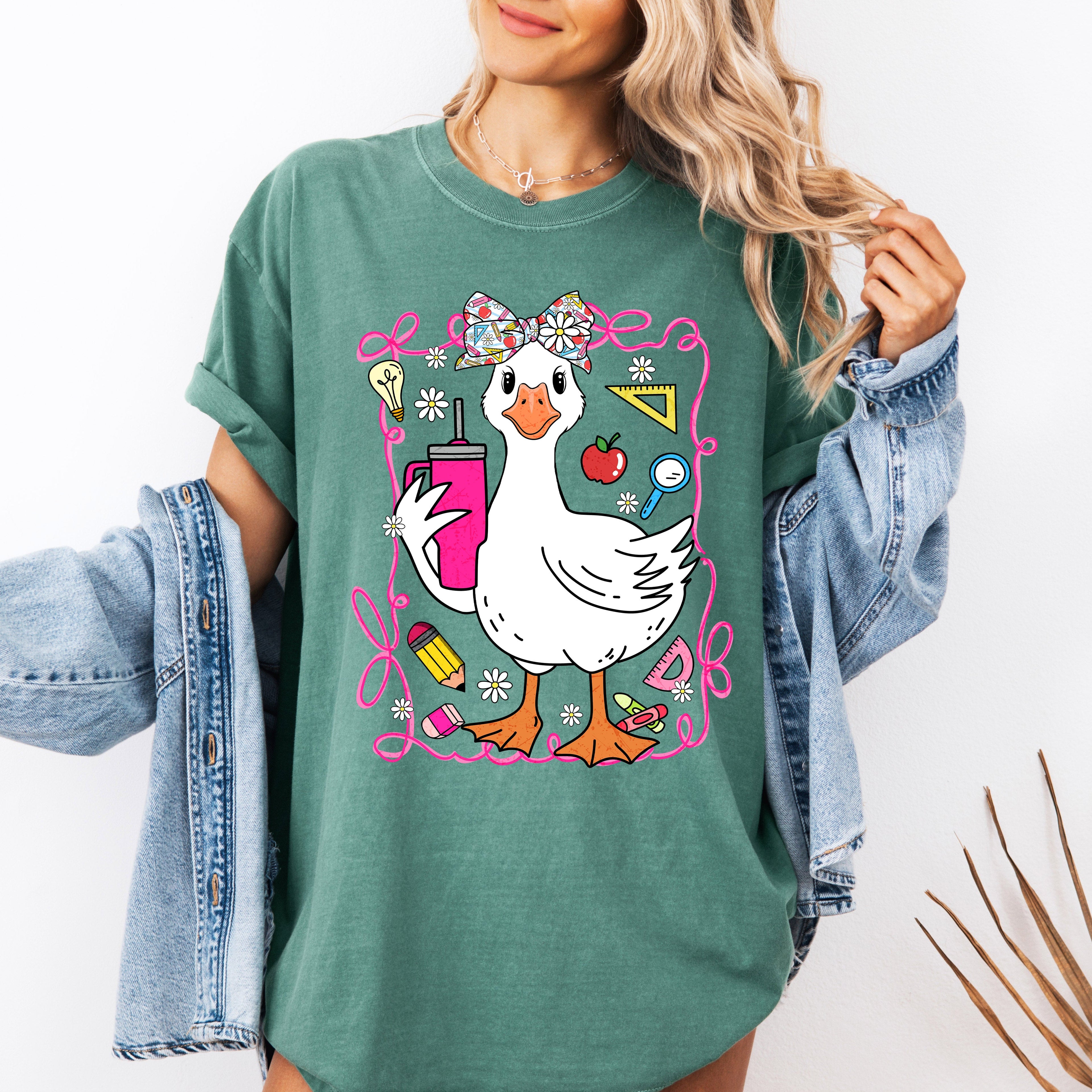 Teacher Goose Floral Coffee First Day Of School Teacher Appreciation Comfort Colors Tee
