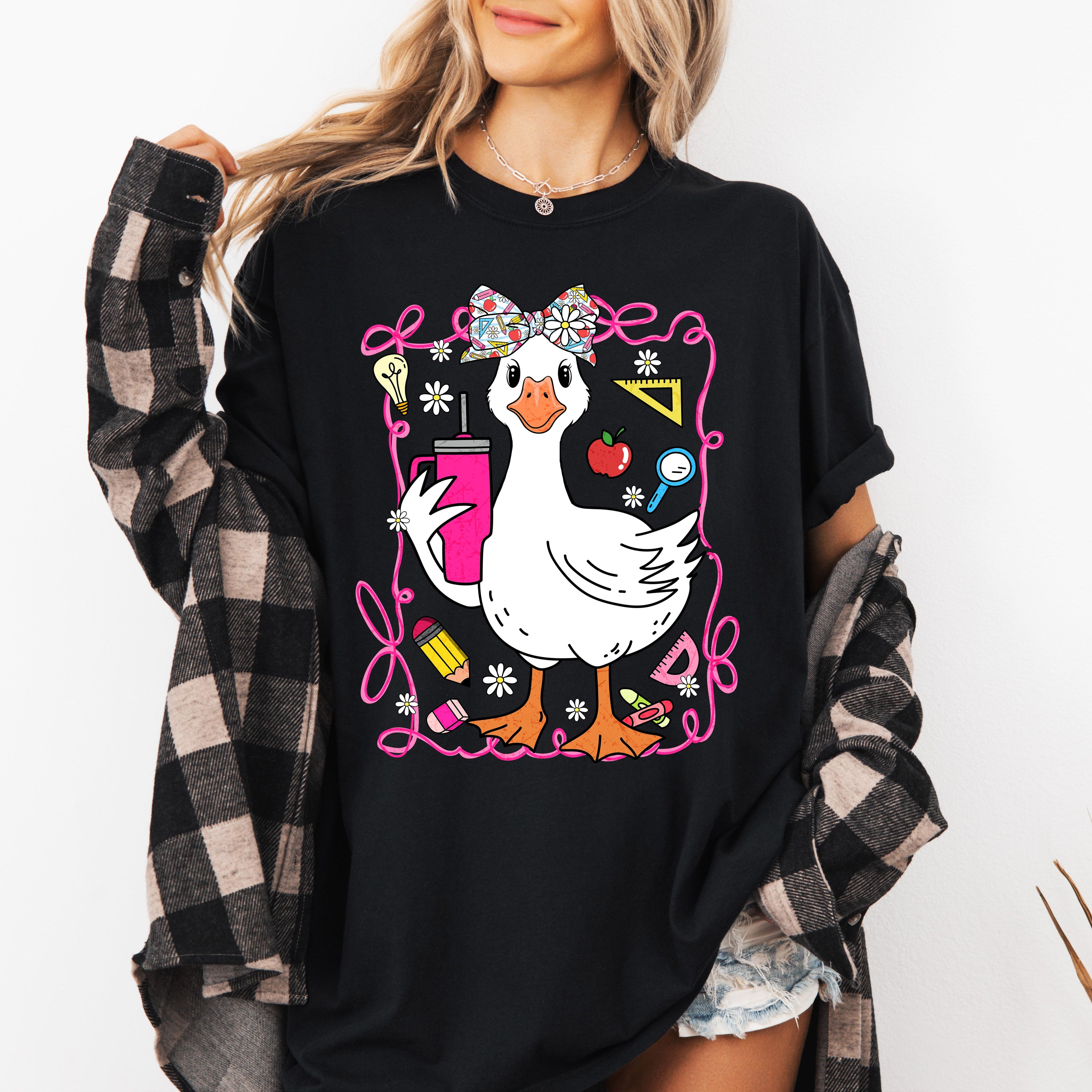 Teacher Goose Floral Coffee First Day Of School Teacher Appreciation Comfort Colors Tee