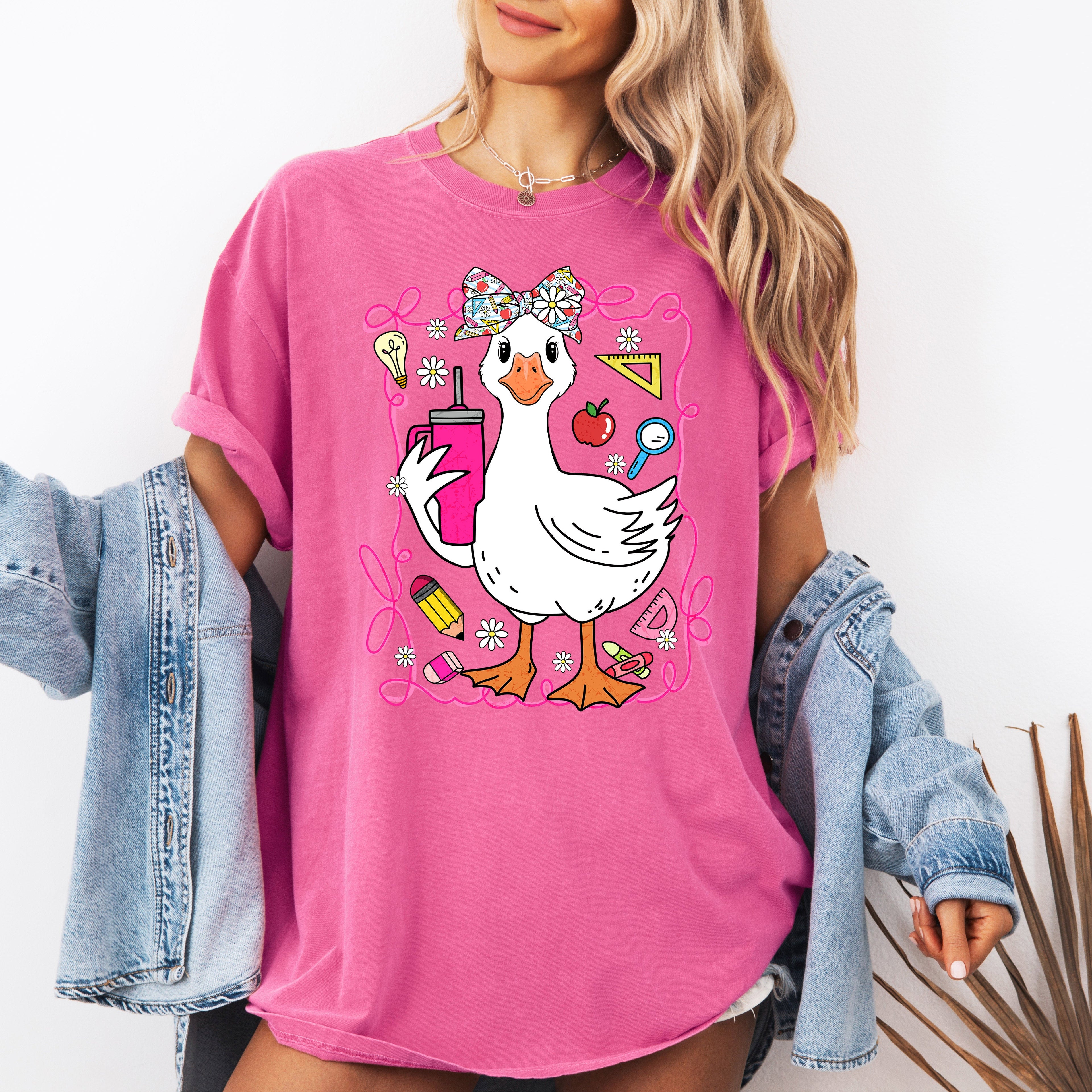 Teacher Goose Floral Coffee First Day Of School Teacher Appreciation Comfort Colors Tee