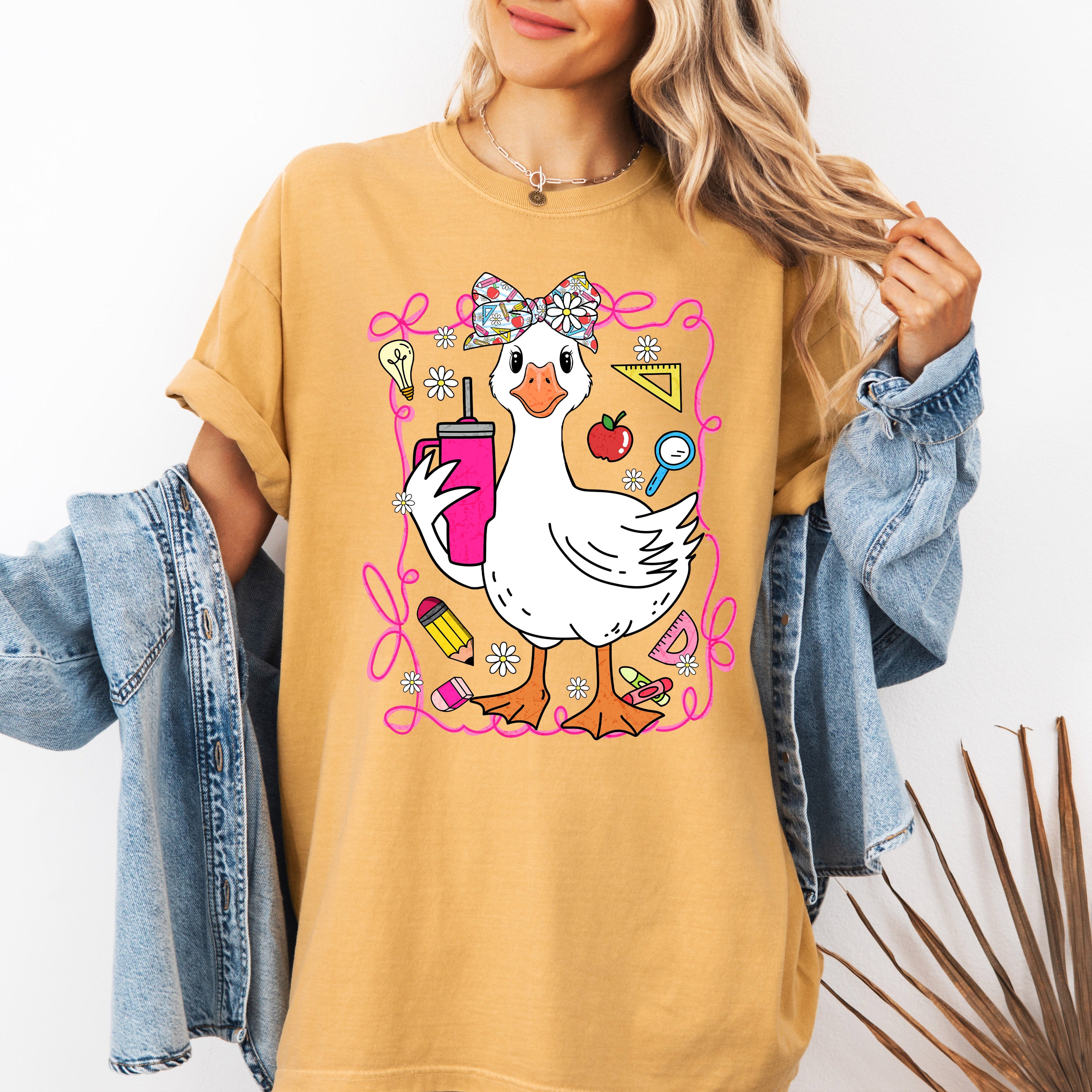 Teacher Goose Floral Coffee First Day Of School Teacher Appreciation Comfort Colors Tee