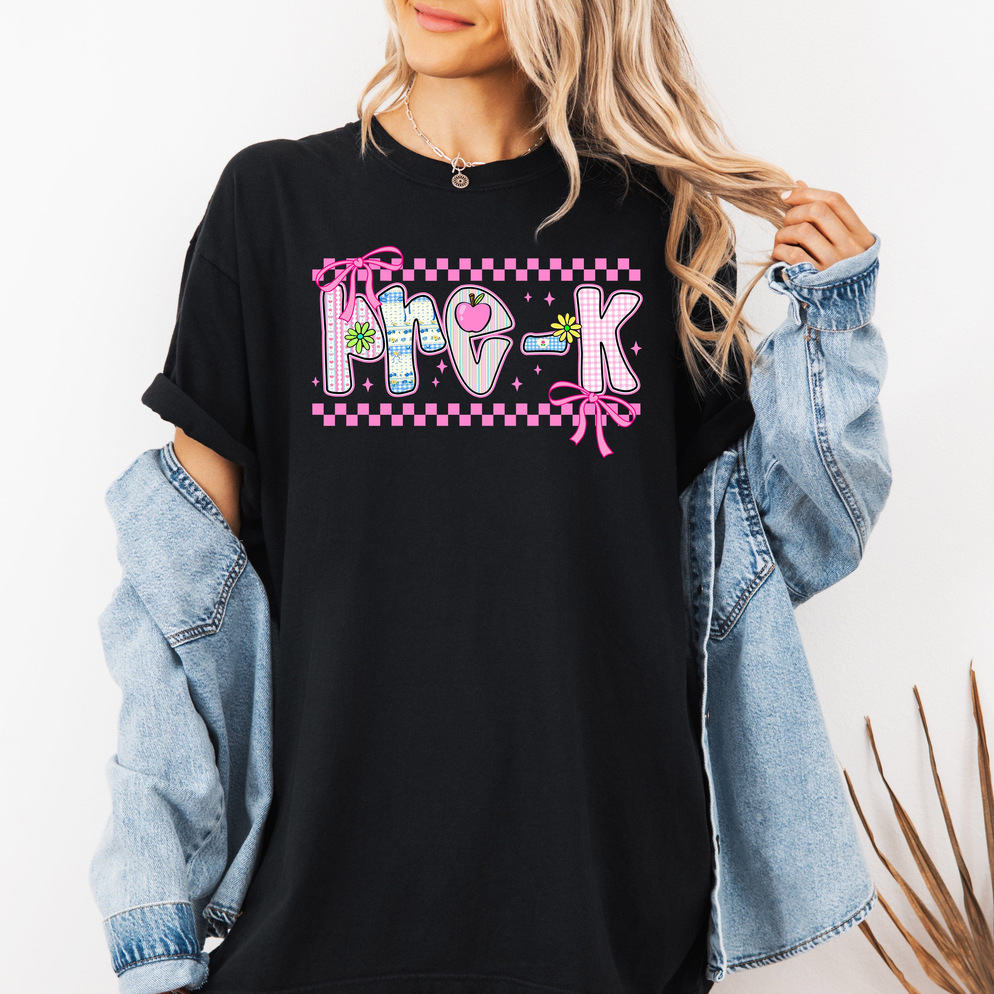 Pre-K Teacher Retro Checkered First Day Back To School Celebration Edition Comfort Colors Tee