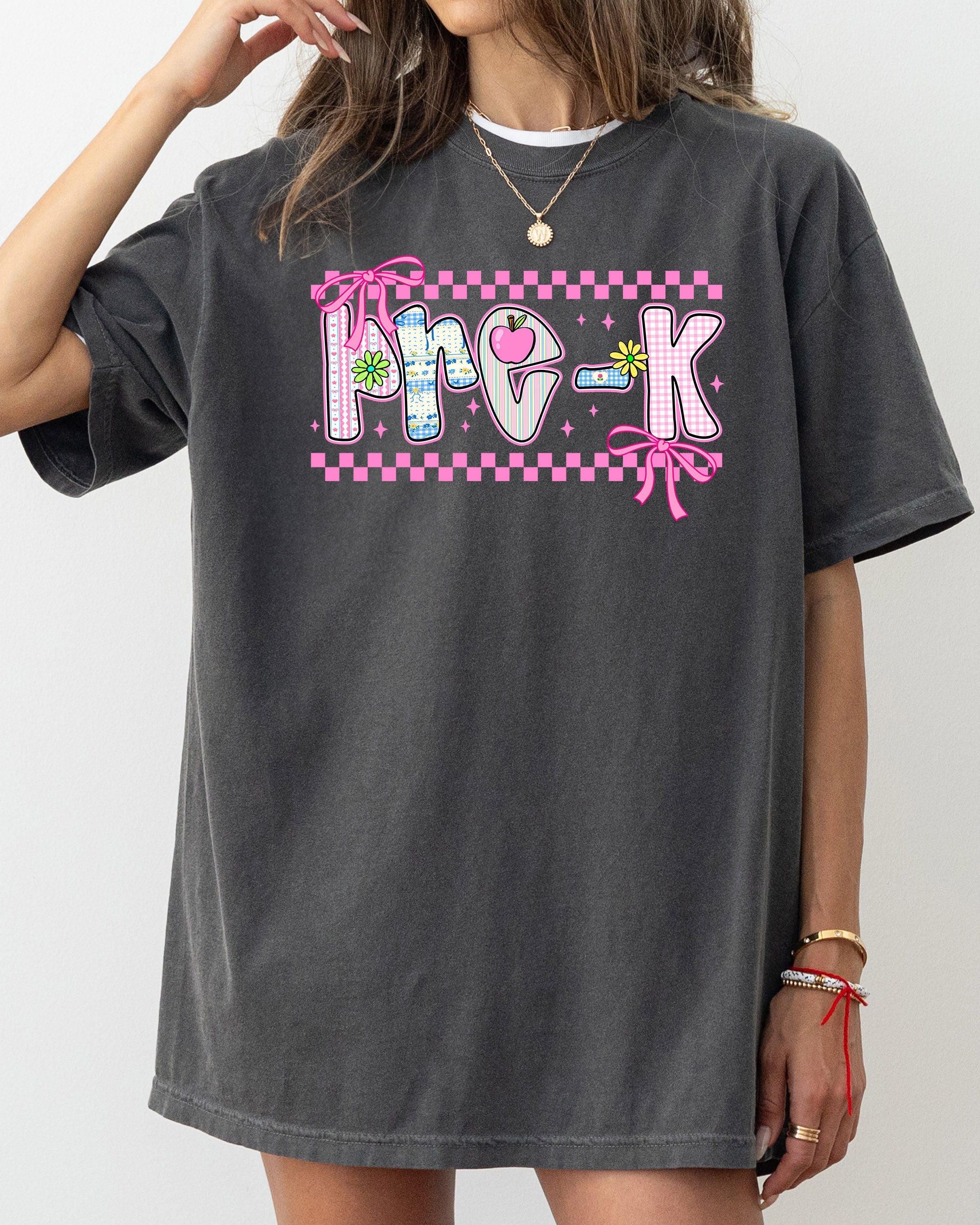 Pre-K Teacher Retro Checkered First Day Back To School Celebration Edition Comfort Colors Tee