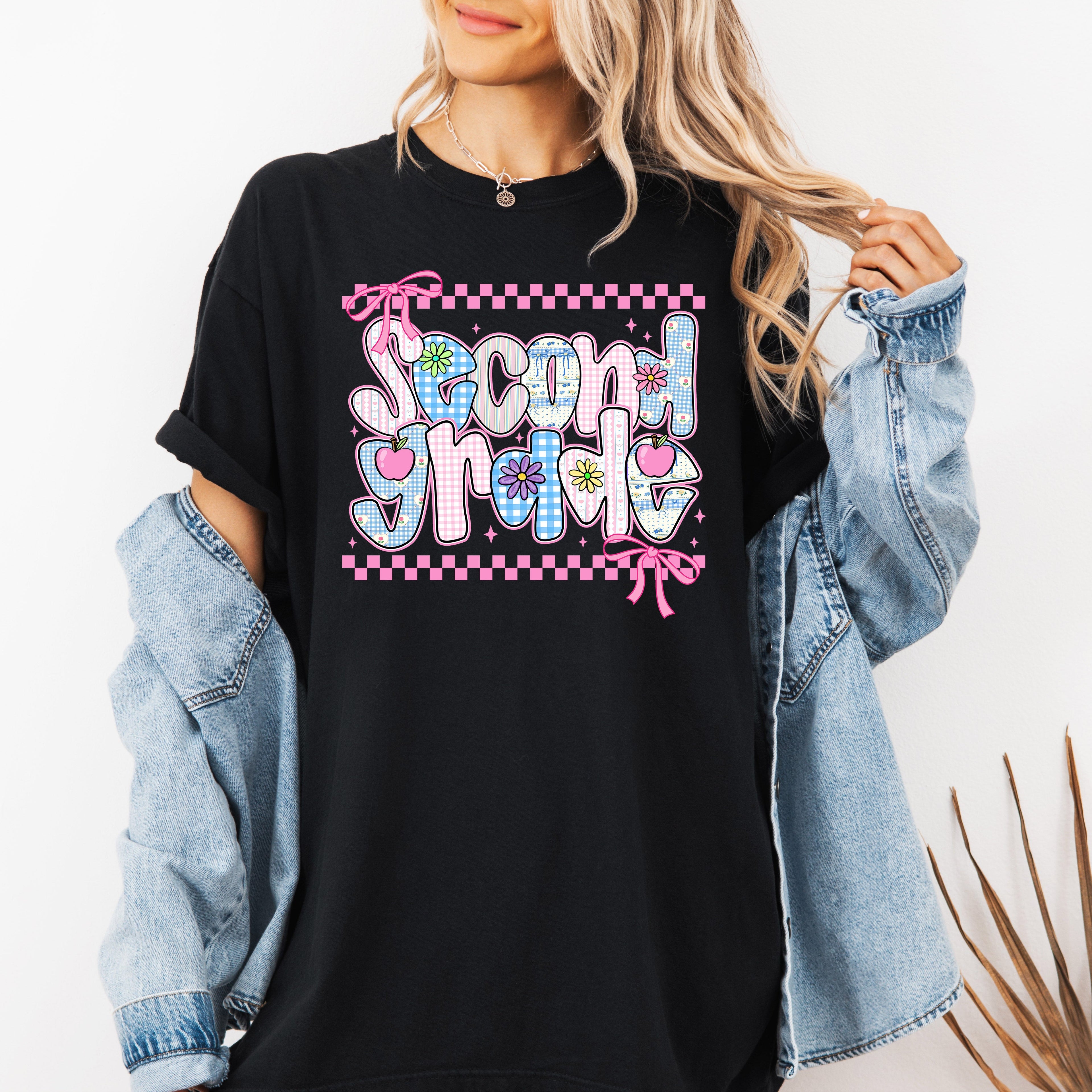 Second Grade Teacher Retro Checkered Back To School First Day Of School Comfort Colors Tee