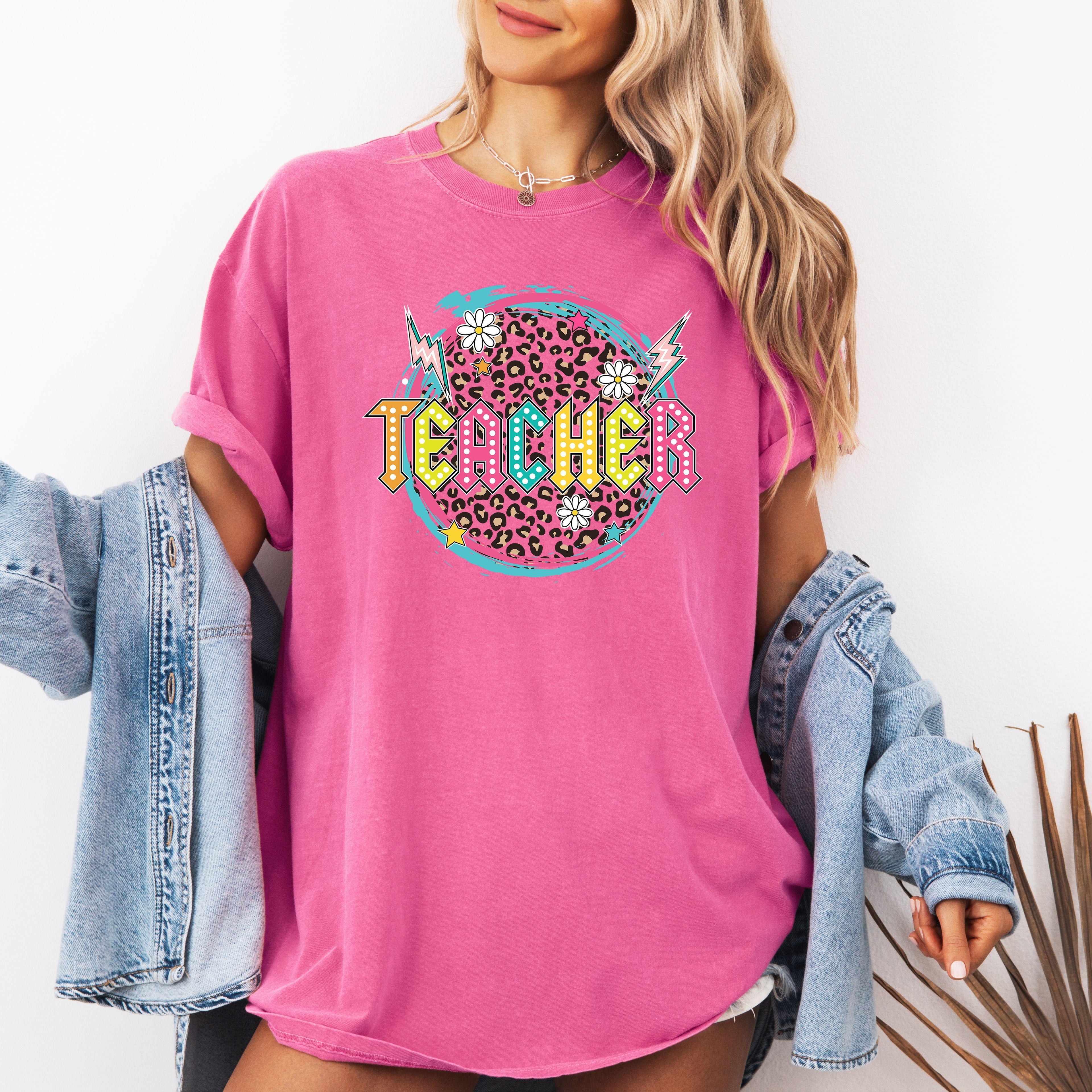 Teacher Leopard Daisy Back To School First Day Coquette Theme Comfort Colors Tee