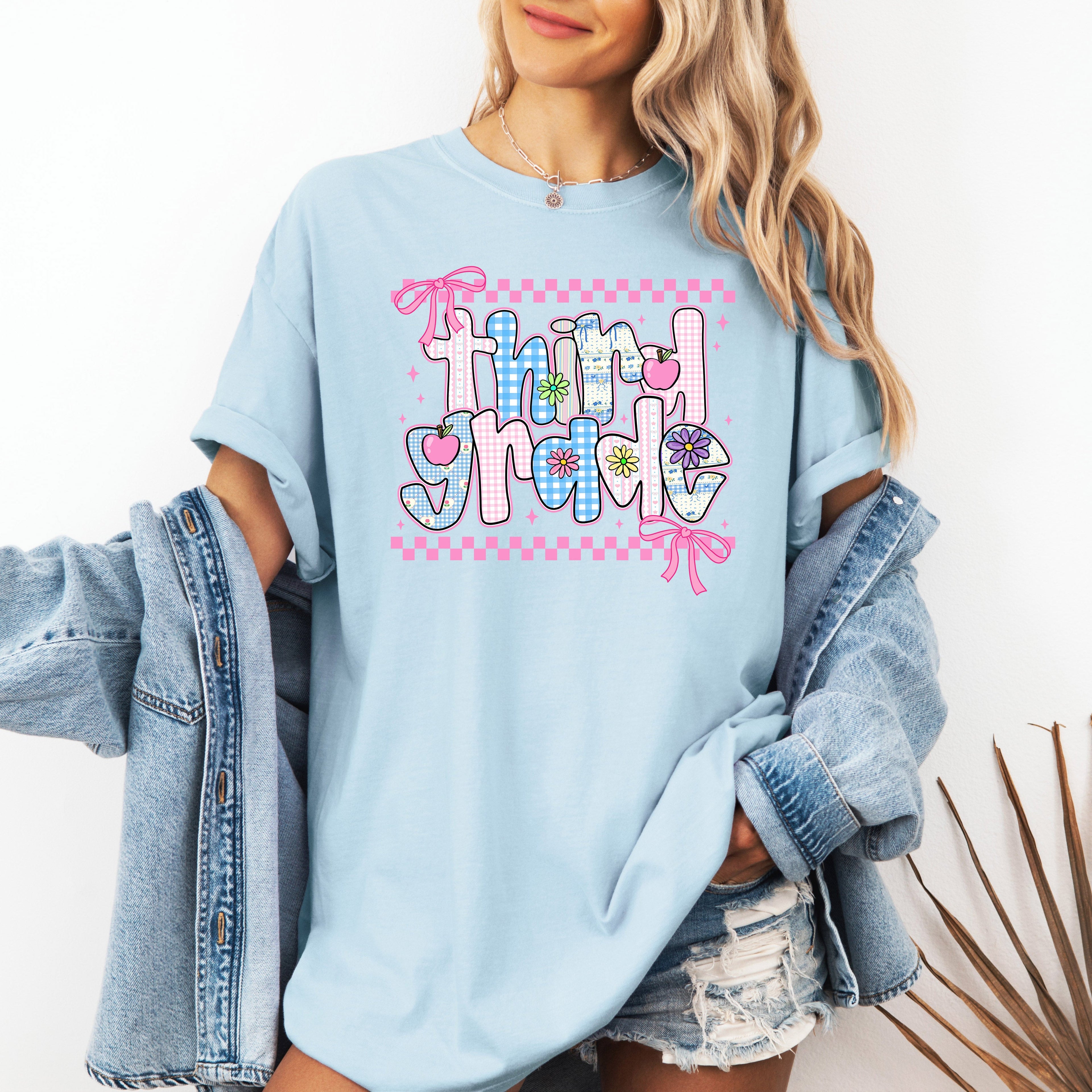Third Grade Teacher Retro Checkered Back To School First Day Memories Comfort Colors Tee