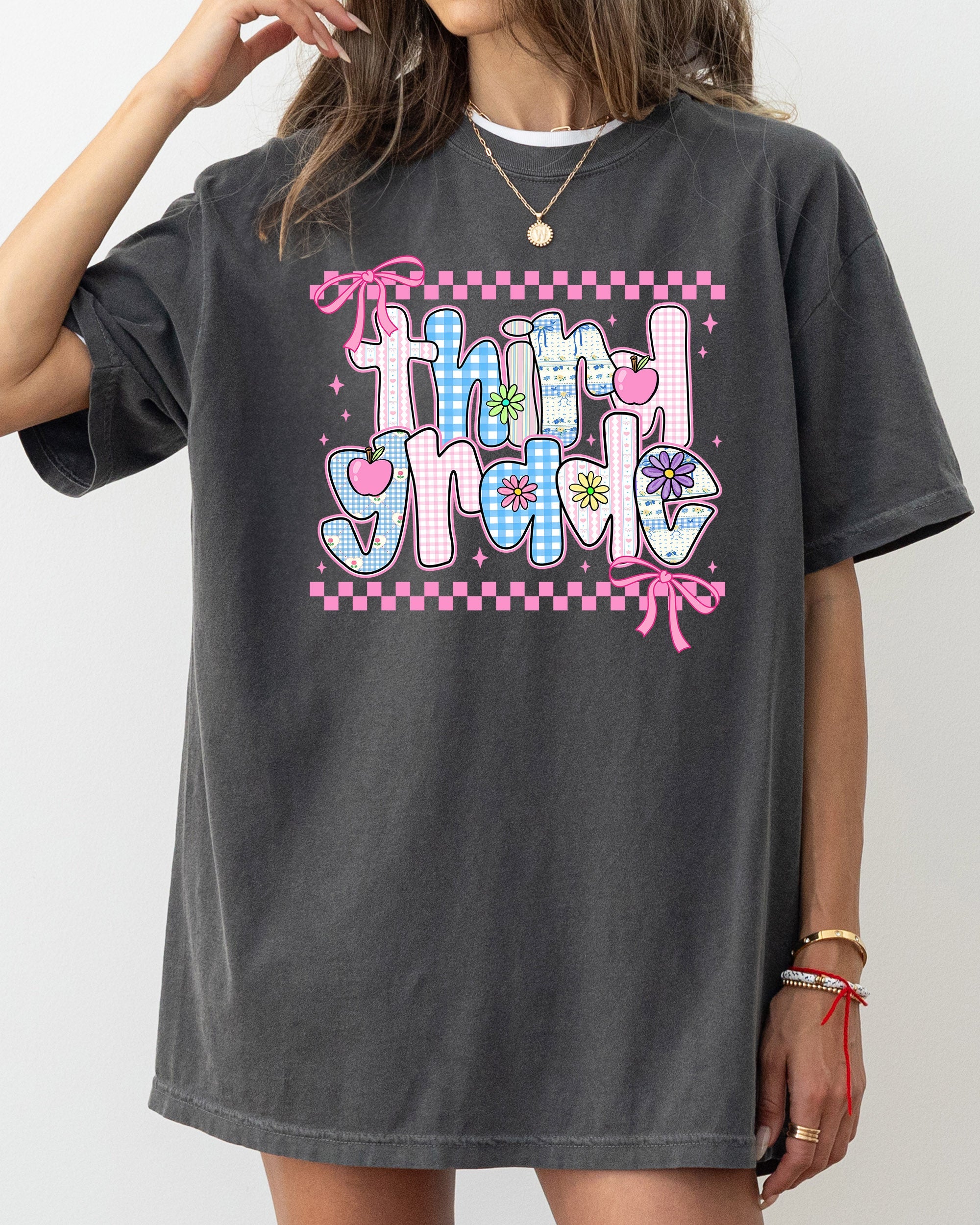 Third Grade Teacher Retro Checkered Back To School First Day Memories Comfort Colors Tee