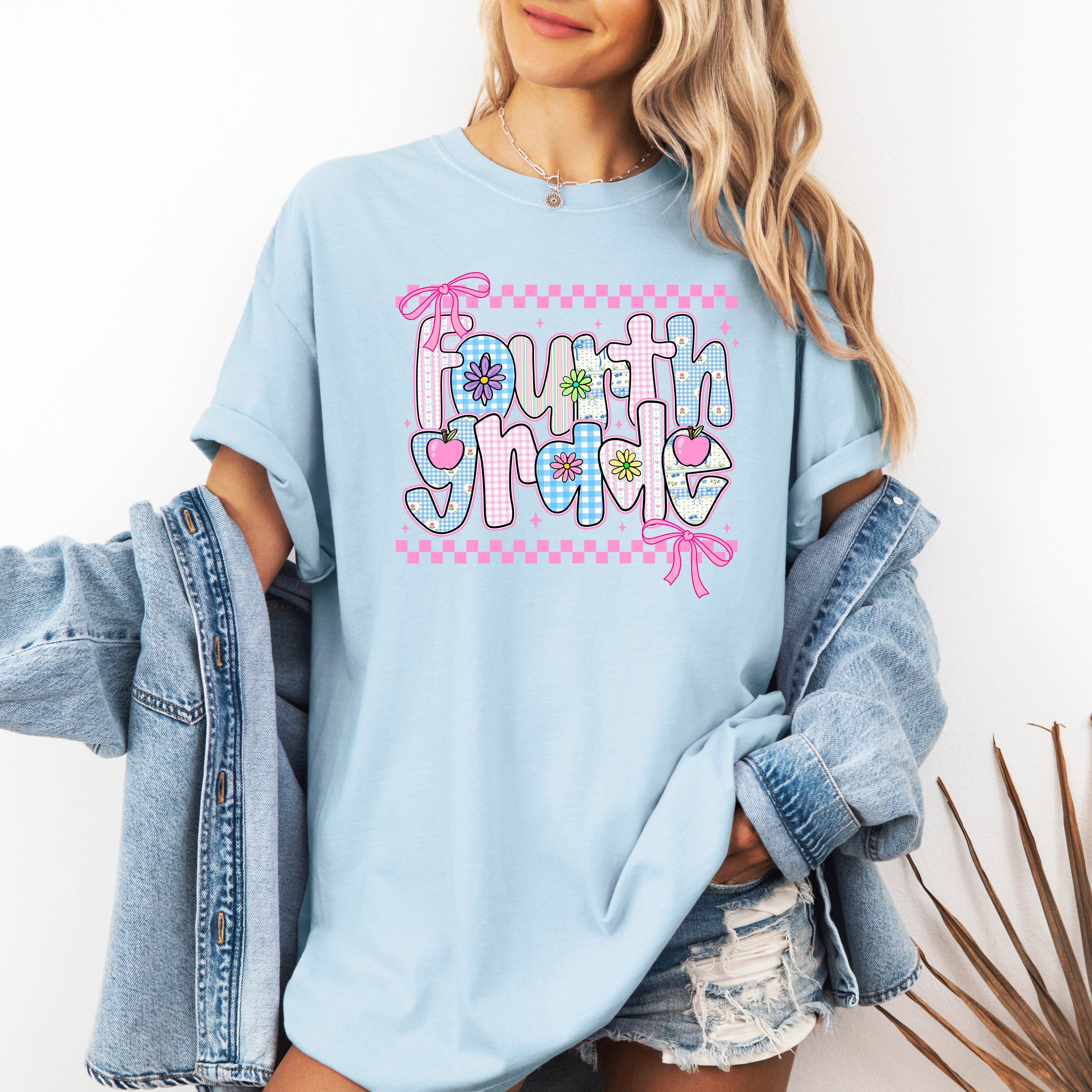 Fourth Grade Teacher Retro Checkered Back To School First Day Comfort Colors Tee