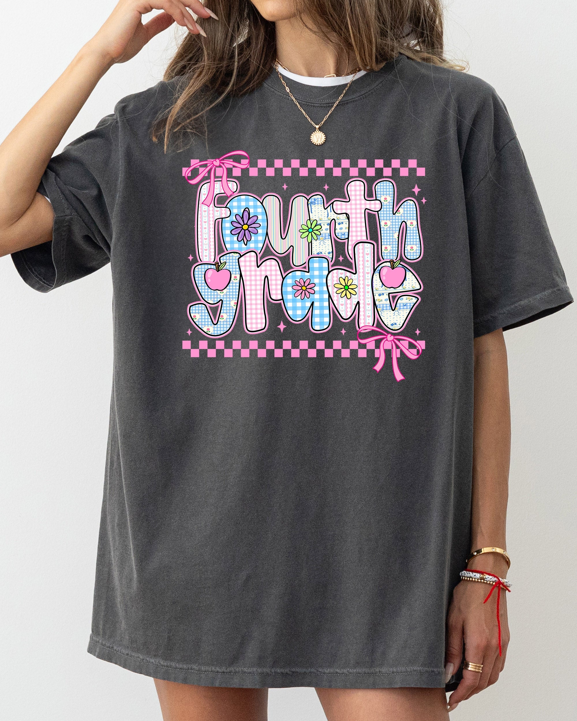 Fourth Grade Teacher Retro Checkered Back To School First Day Comfort Colors Tee