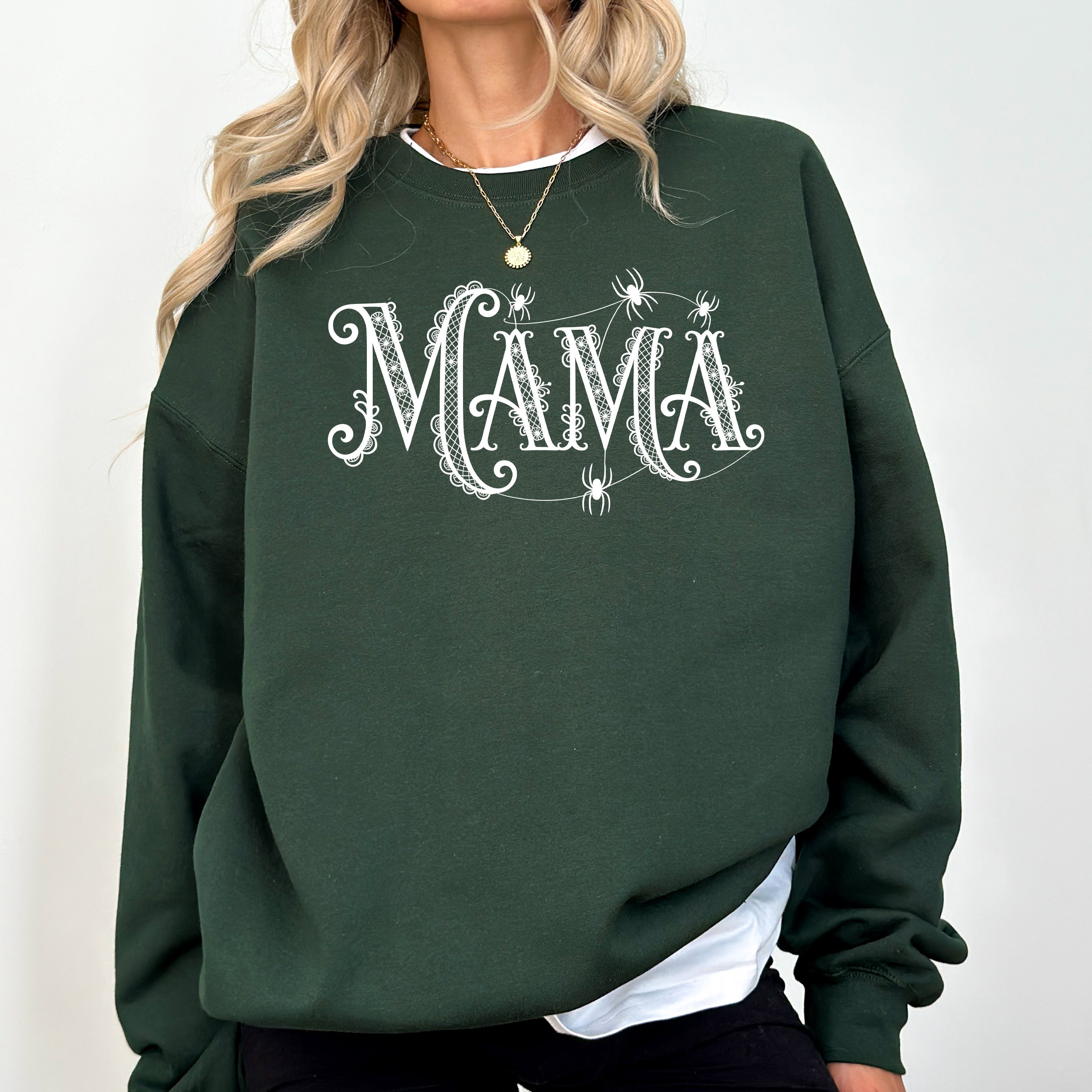 Mama Lace Spiders Halloween Ghost Checkered Retro Vintage Spooky Costume Fall Sweatshirt