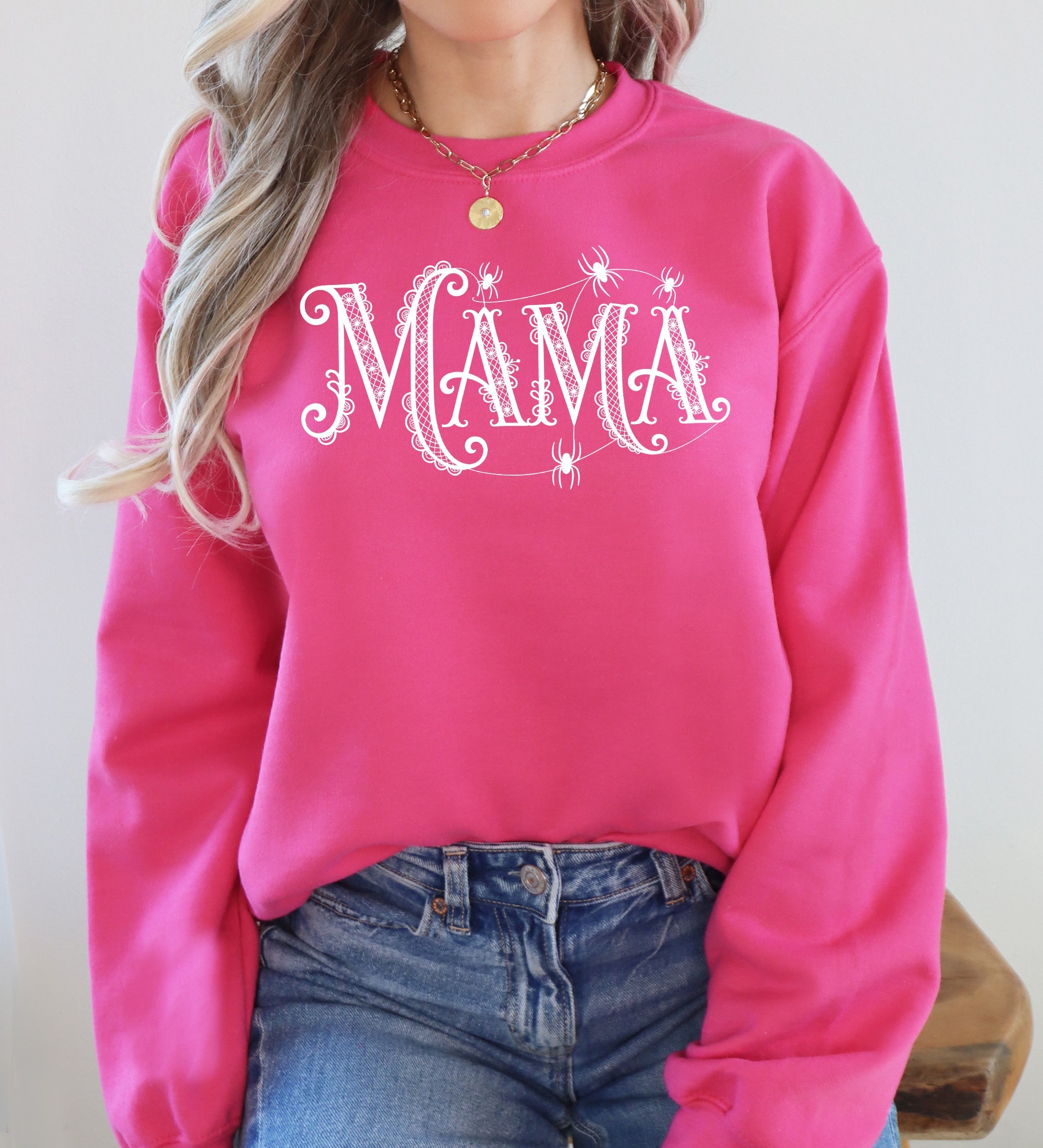 Mama Lace Spiders Halloween Ghost Checkered Retro Vintage Spooky Costume Fall Sweatshirt