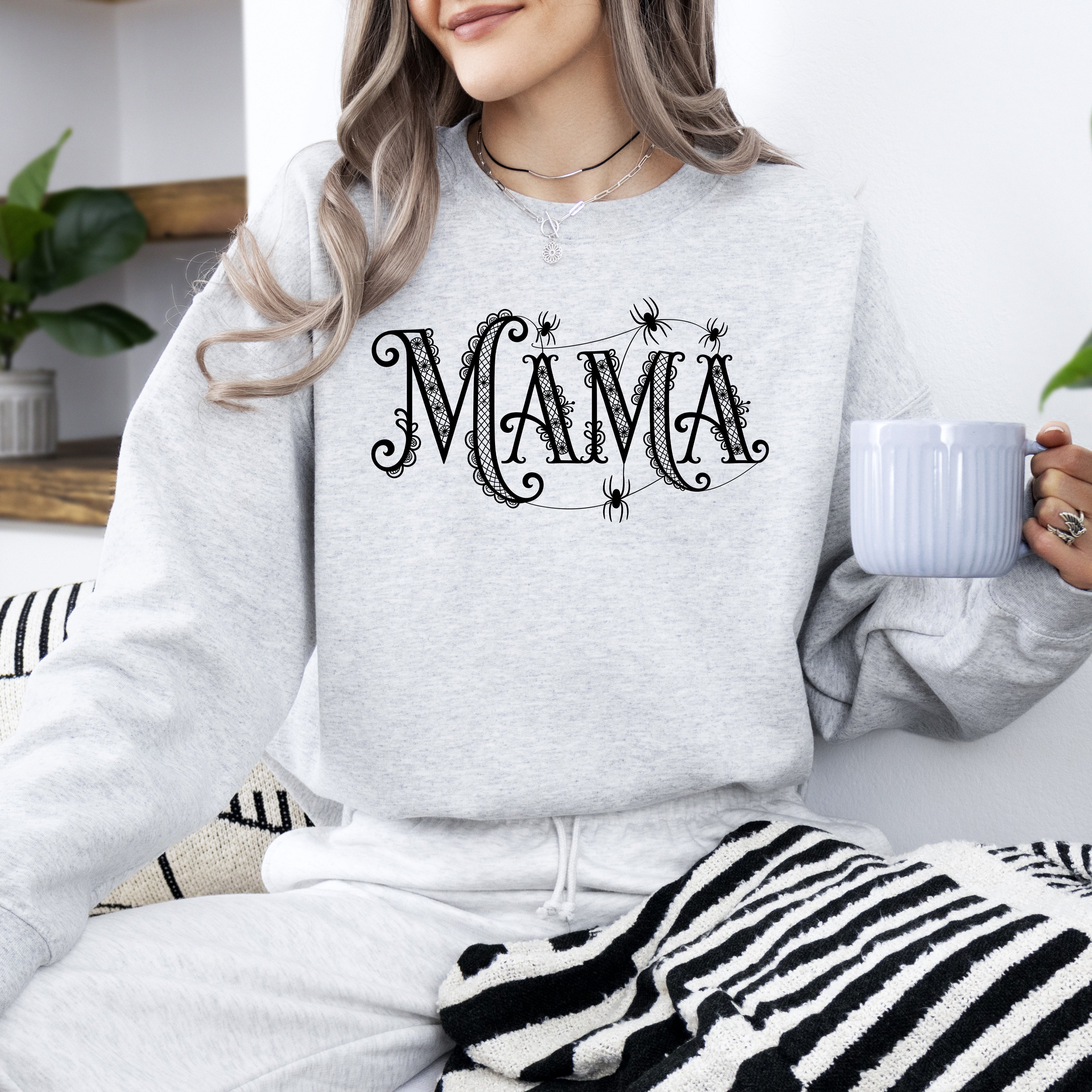 Mama Lace Spiders Halloween Ghost Checkered Retro Vintage Spooky Costume Fall Sweatshirt