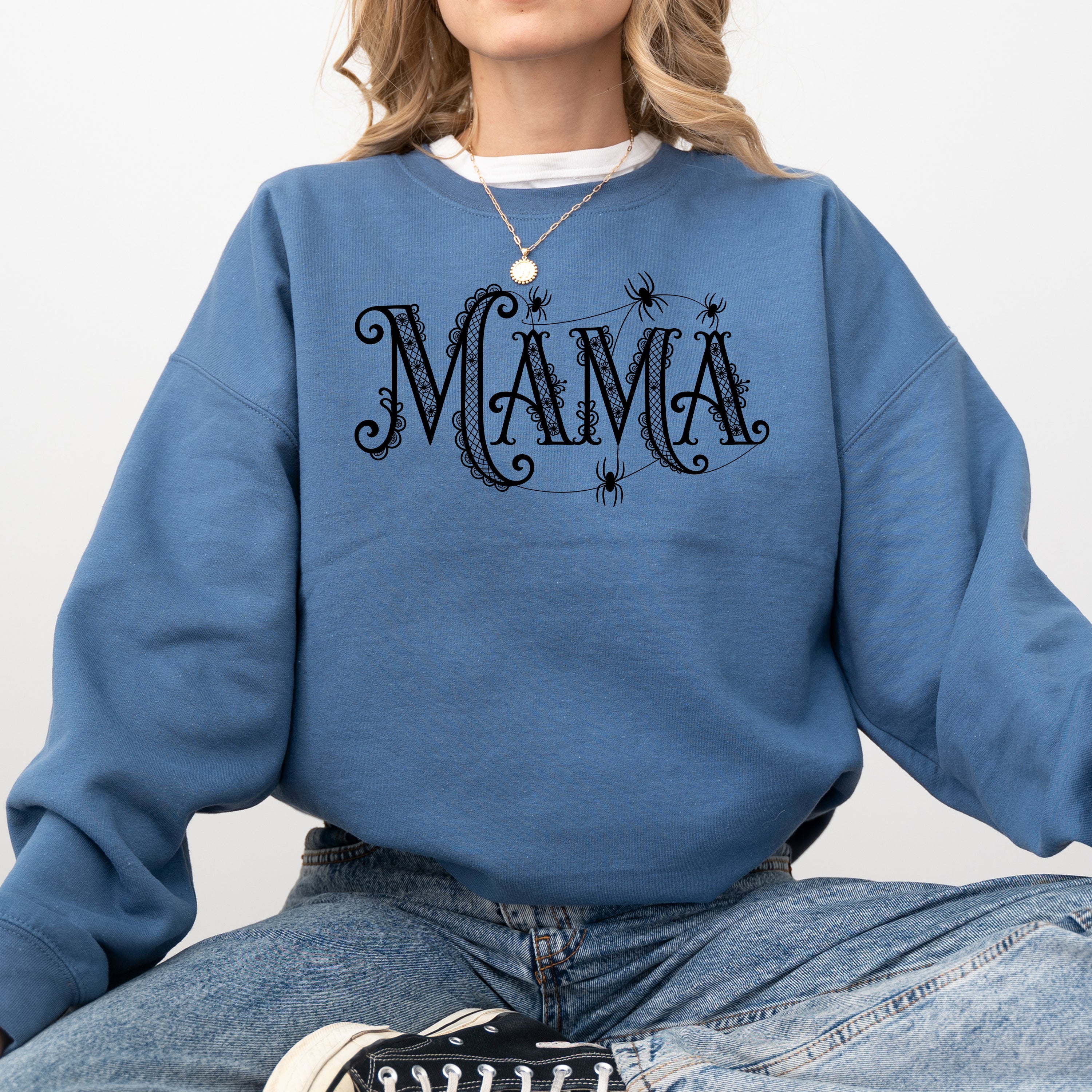 Mama Lace Spiders Halloween Ghost Checkered Retro Vintage Spooky Costume Fall Sweatshirt