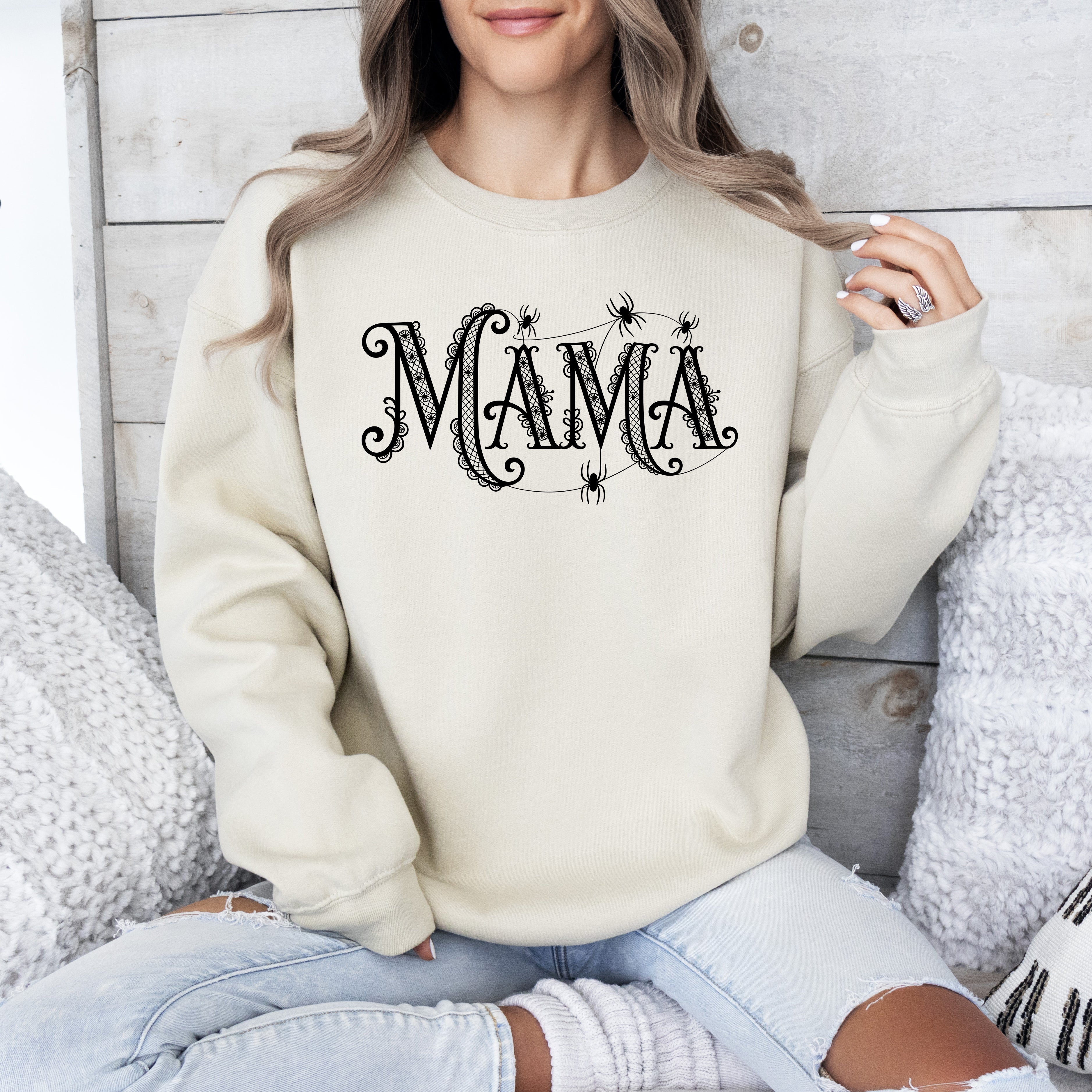 Mama Lace Spiders Halloween Ghost Checkered Retro Vintage Spooky Costume Fall Sweatshirt