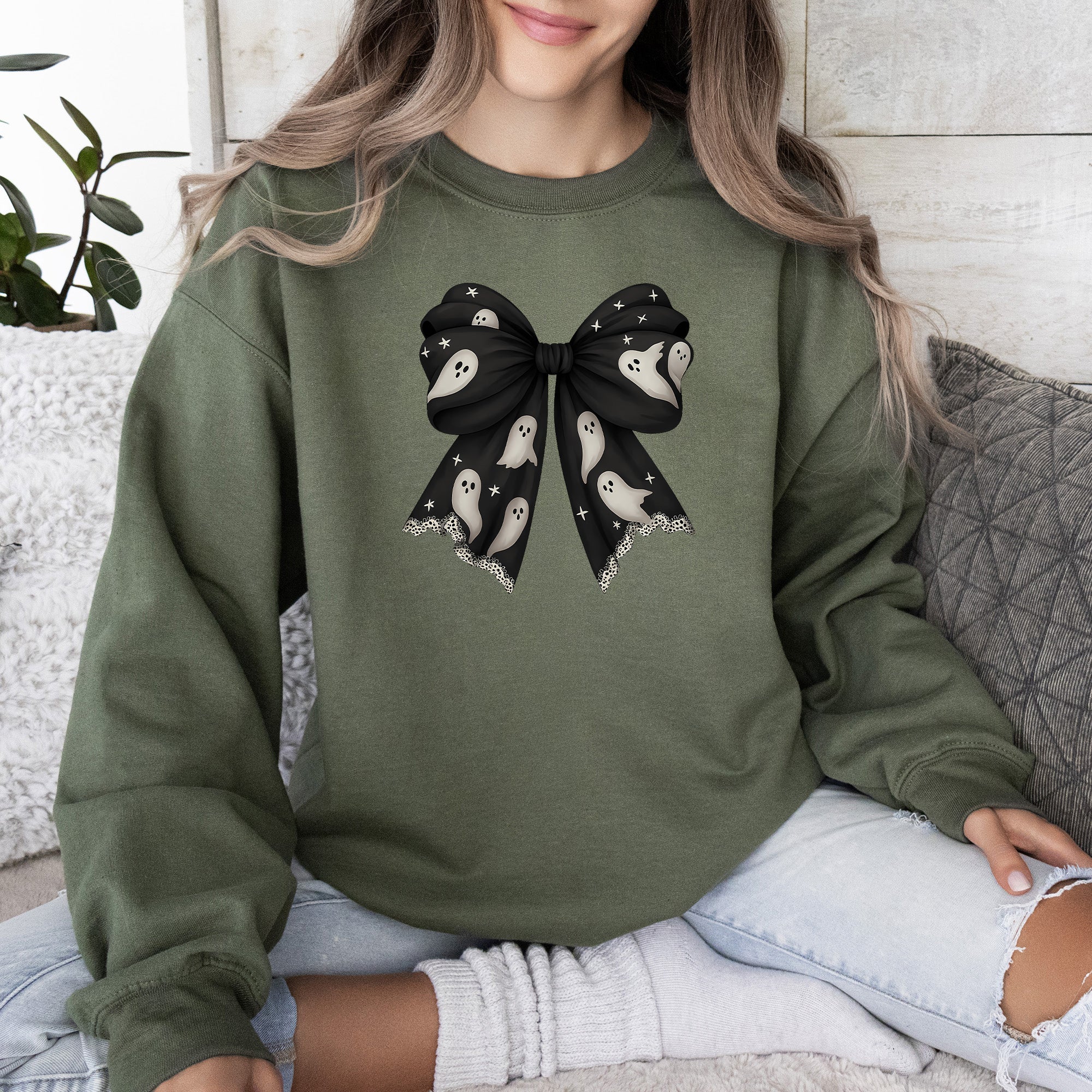 Halloween Bow Coquette Minimalist Retro Vintage Spooky Costume Fall Graphic Sweatshirt