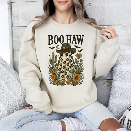 Boo Haw Cowboy Ghost Western Halloween Retro Vintage Spooky Costume Fall Graphic Sweatshirt