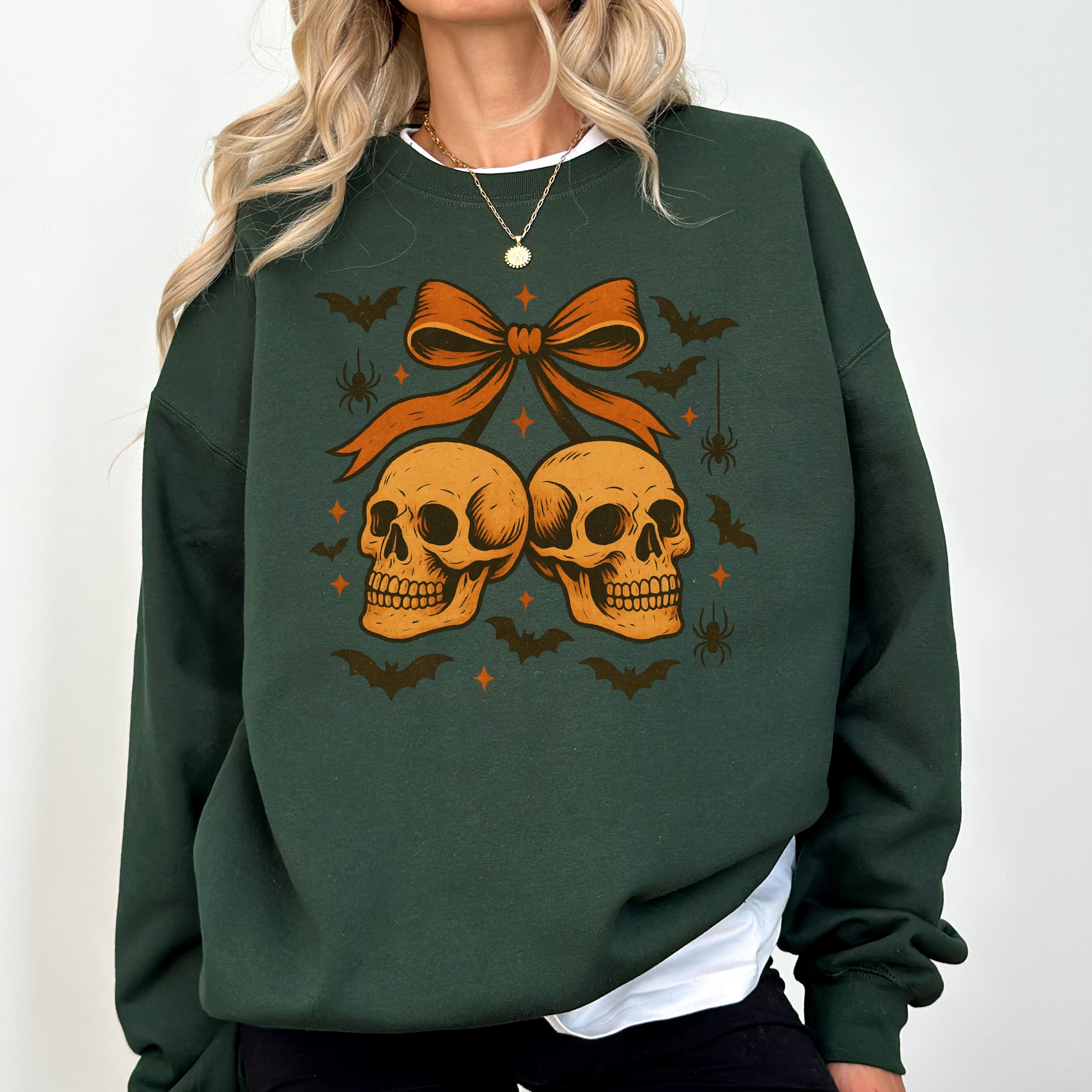 Skull Bow Coquette Bats Ghost Western Halloween Retro Vintage Spooky Graphic Sweatshirt