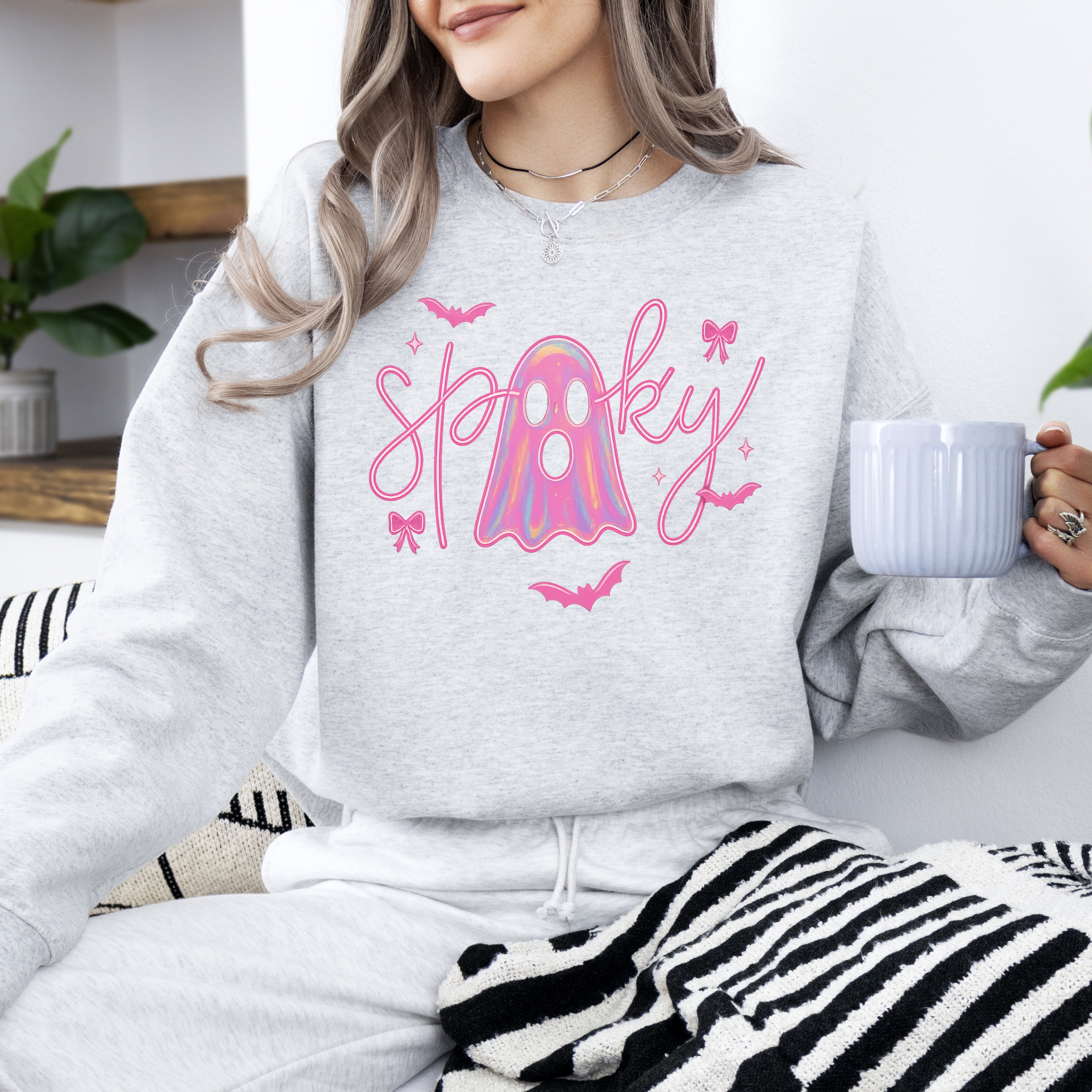 Pink Neon Ghost Halloween Retro Vintage Spooky Collector's Edition Graphic Sweatshirt
