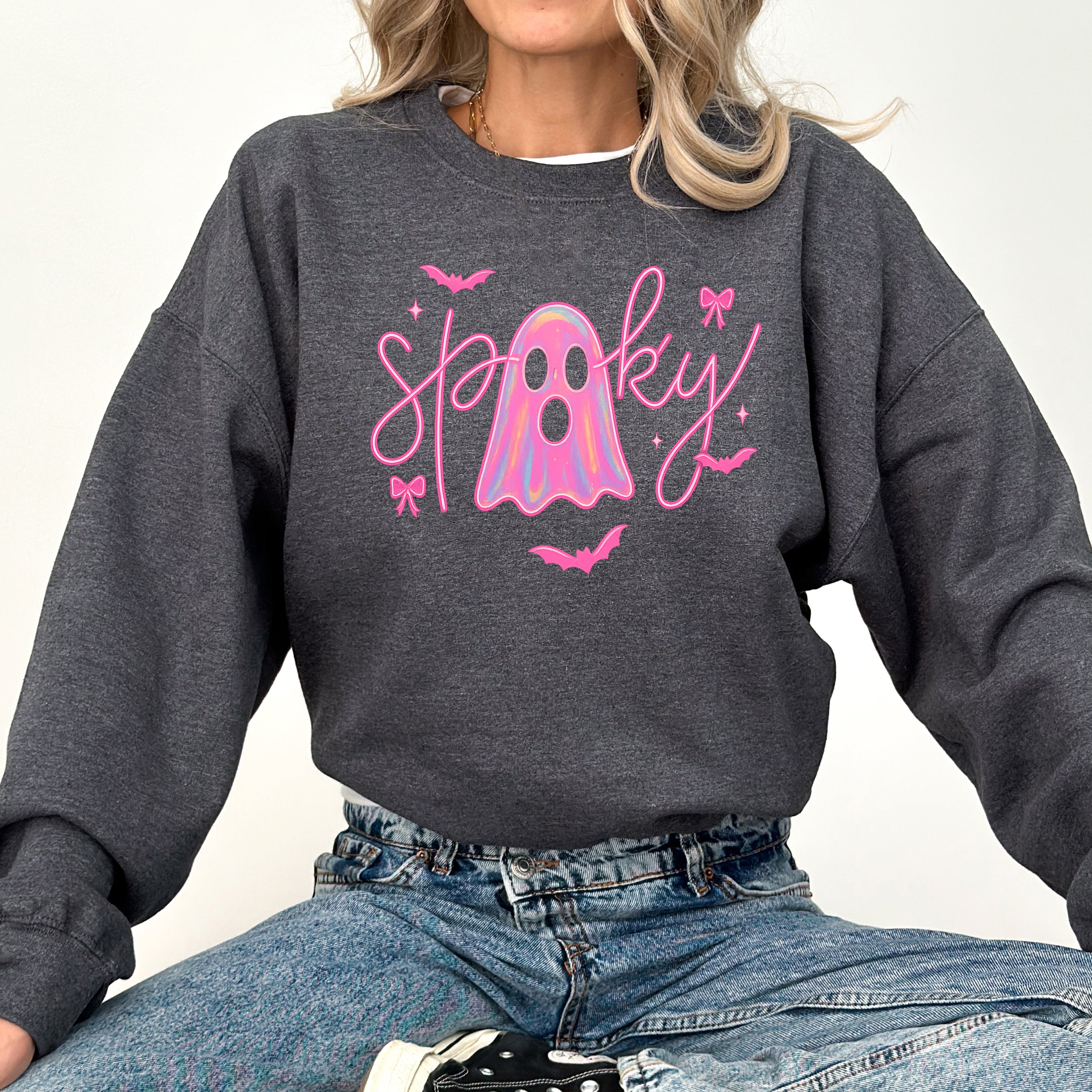 Pink Neon Ghost Halloween Retro Vintage Spooky Collector's Edition Graphic Sweatshirt