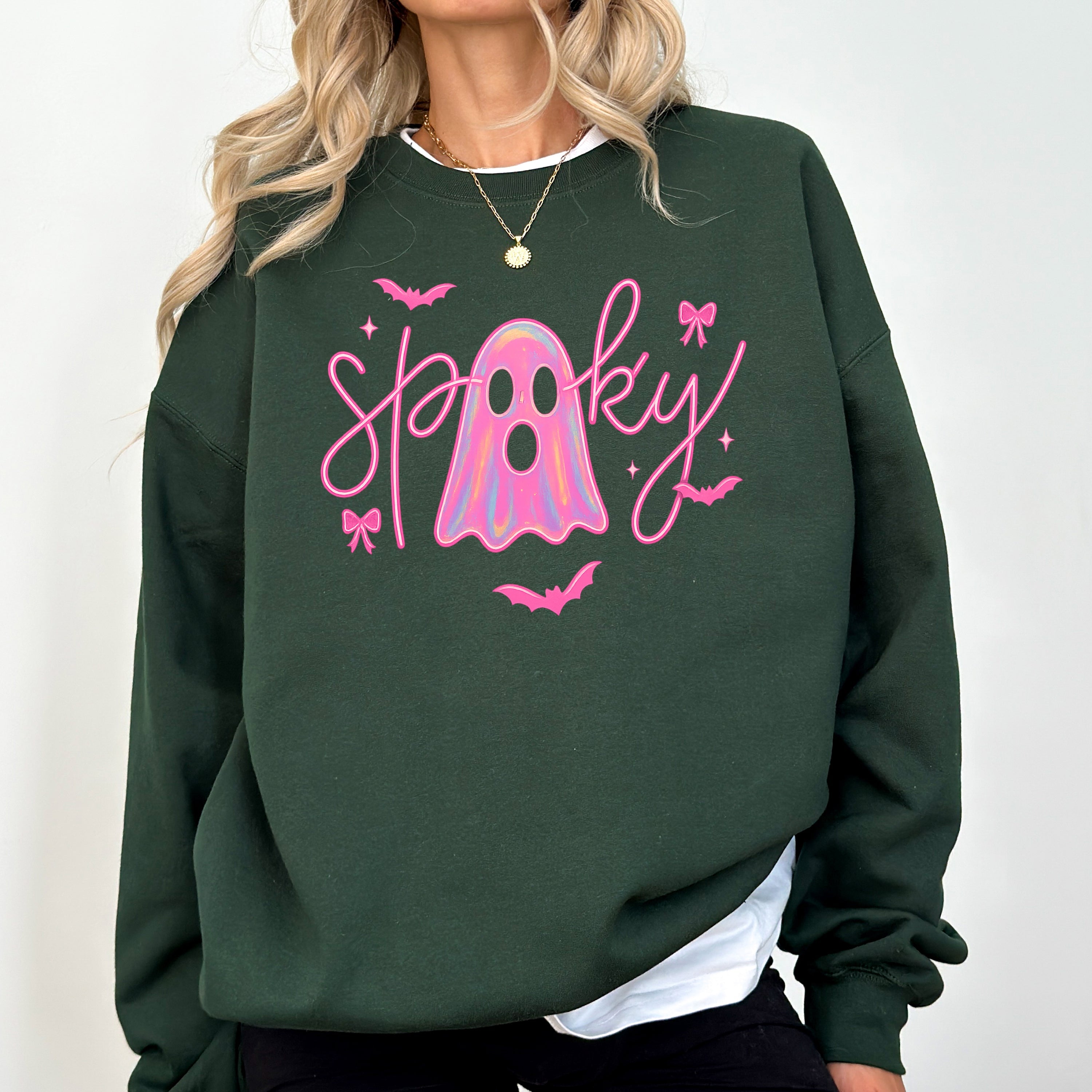 Pink Neon Ghost Halloween Retro Vintage Spooky Collector's Edition Graphic Sweatshirt
